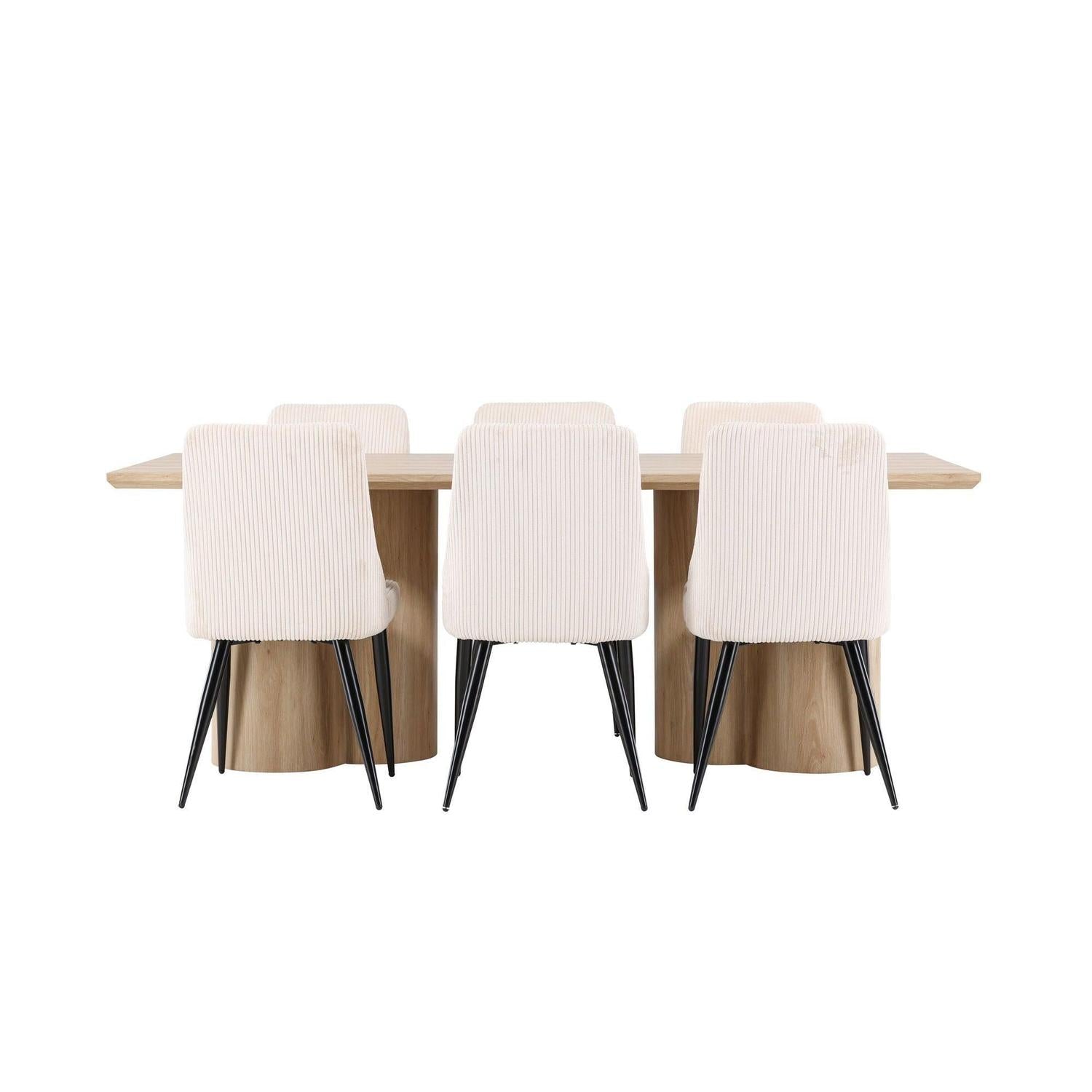 Essgruppe Esstisch Olivia 210*100cm mit Stühlen Leone aus Kord - Mokka/Beige-Essgruppen Rechteckig-Venture Home-le canapé