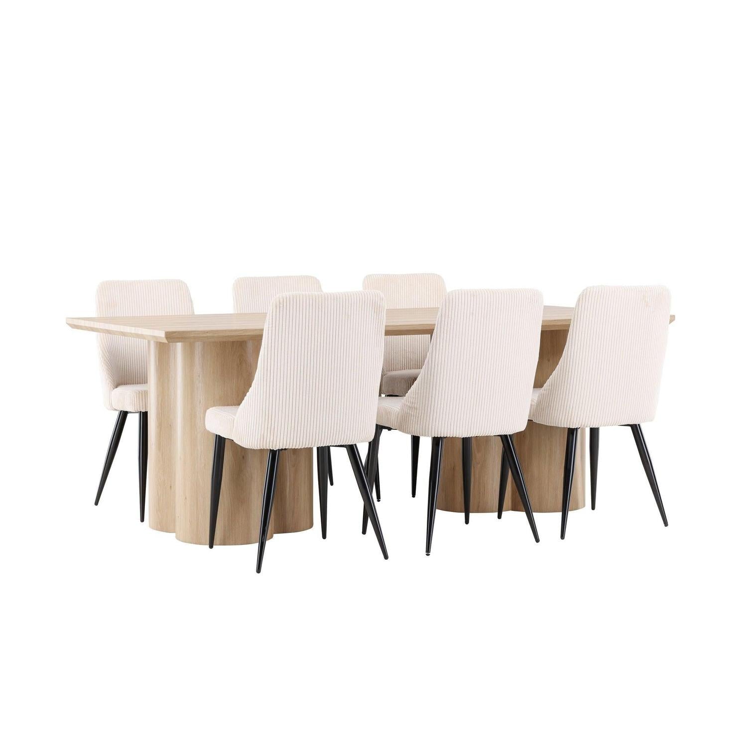 Essgruppe Esstisch Olivia 210*100cm mit Stühlen Leone aus Kord - Mokka/Beige-Essgruppen Rechteckig-Venture Home-le canapé