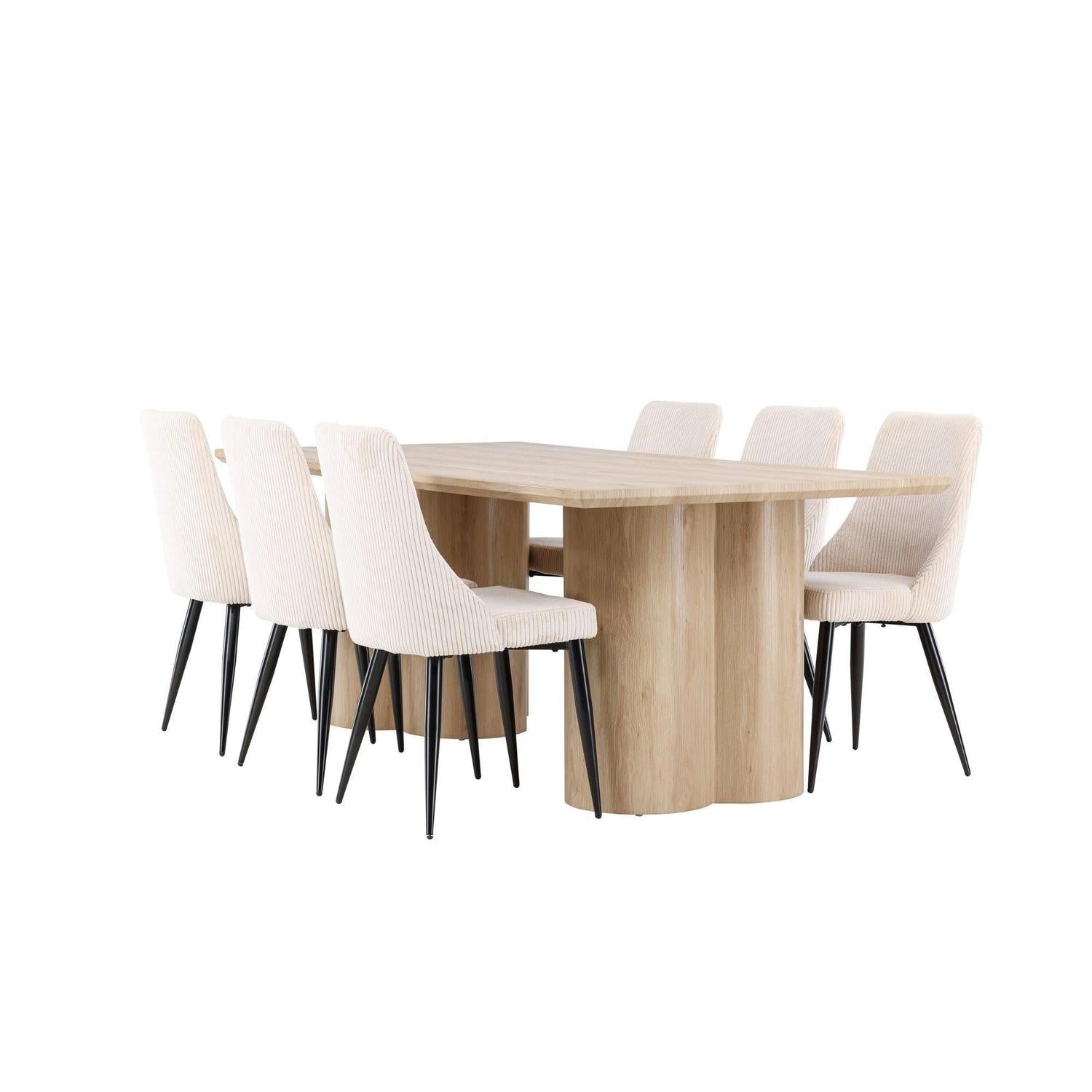 Essgruppe Esstisch Olivia 210*100cm mit Stühlen Leone aus Kord - Mokka/Beige-Essgruppen Rechteckig-Venture Home-le canapé