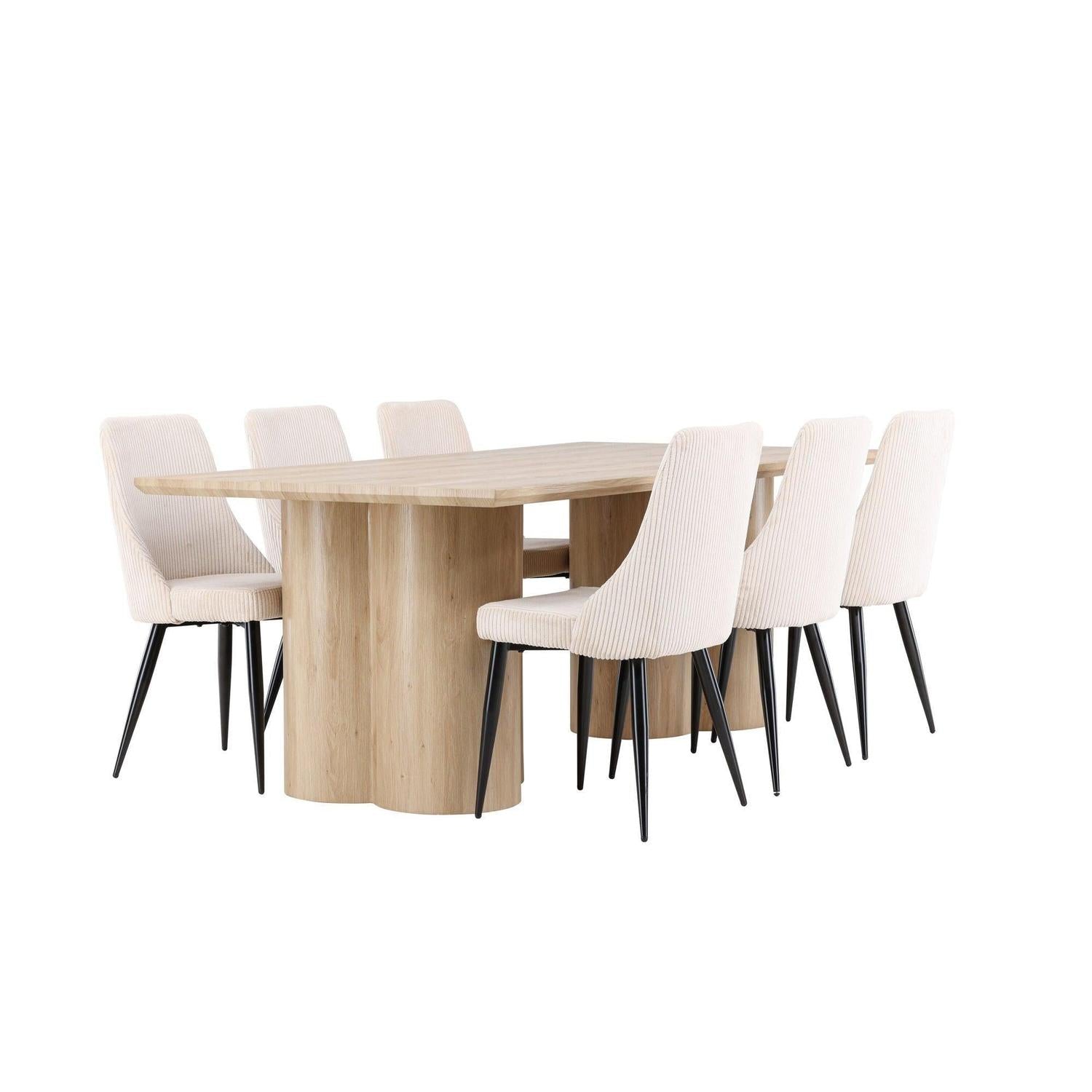Essgruppe Esstisch Olivia 210*100cm mit Stühlen Leone aus Kord - Mokka/Beige-Essgruppen Rechteckig-Venture Home-le canapé