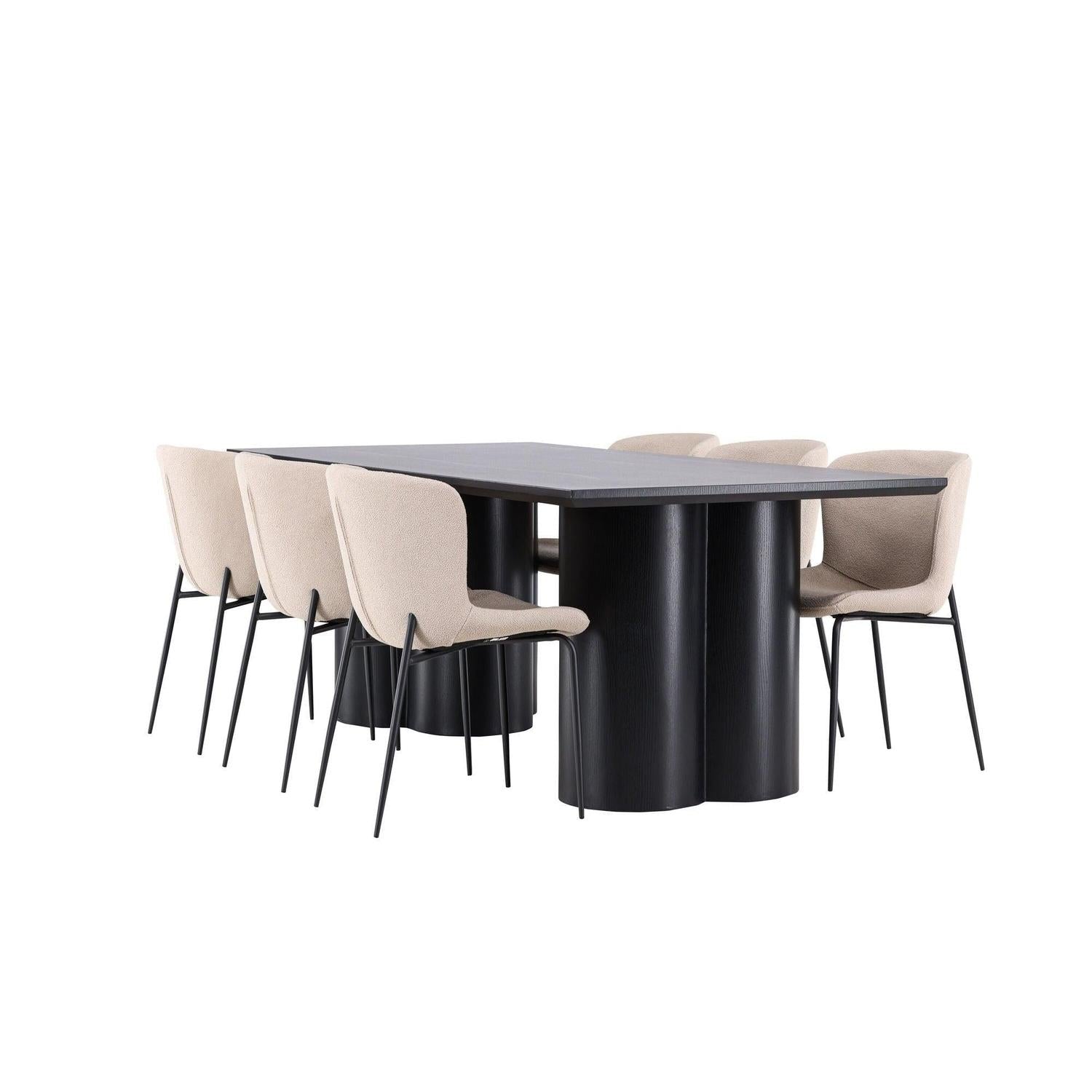 Essgruppe Esstisch Olivia 210*100cm mit Stühlen Modesto aus Teddy - BoucléEssgruppe Rechteckig