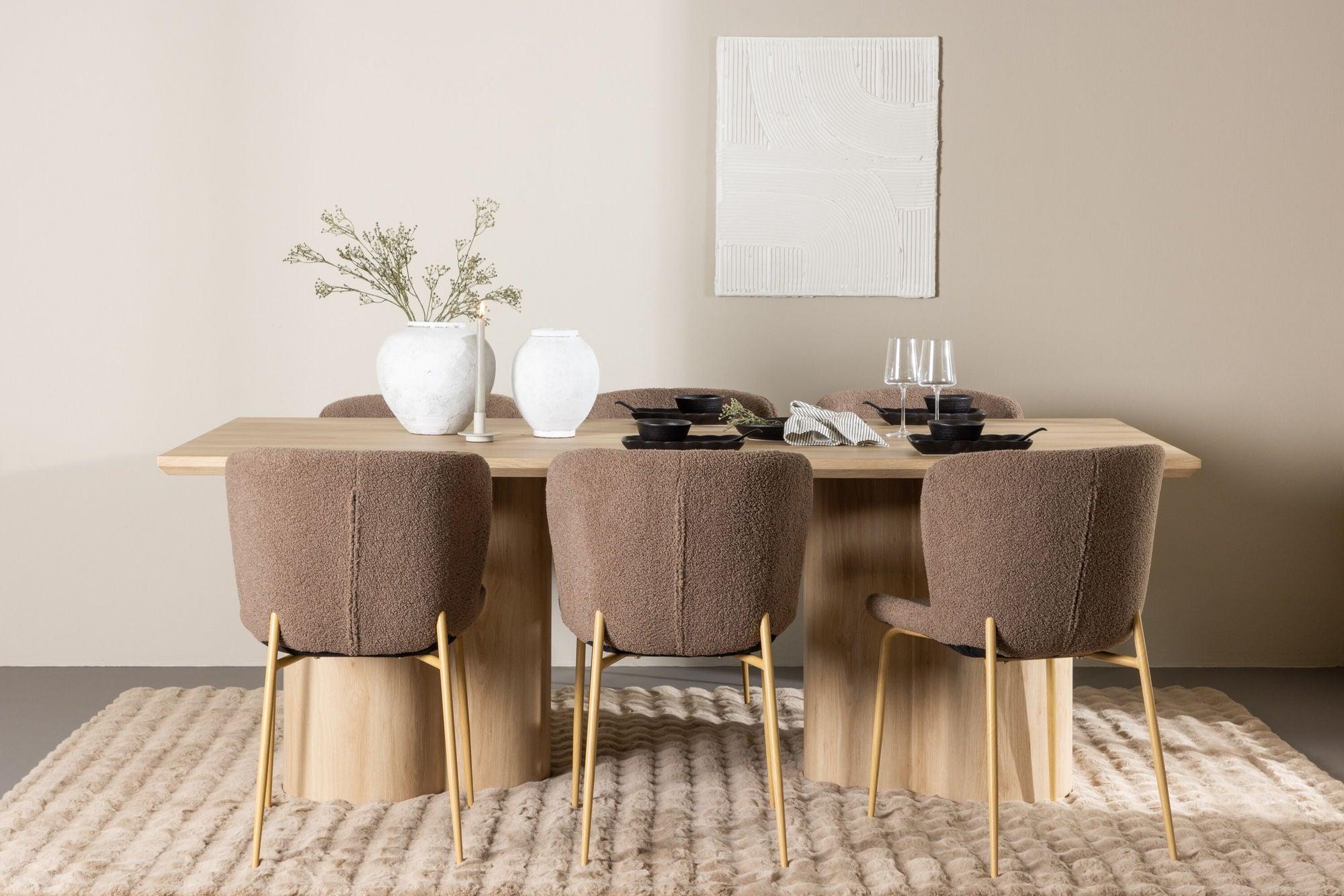 Essgruppe Esstisch Olivia 210*100cm mit Stühlen Modesto aus Teddy-Bouclé-Essgruppe Rechteckig-Venture Home-le canapé