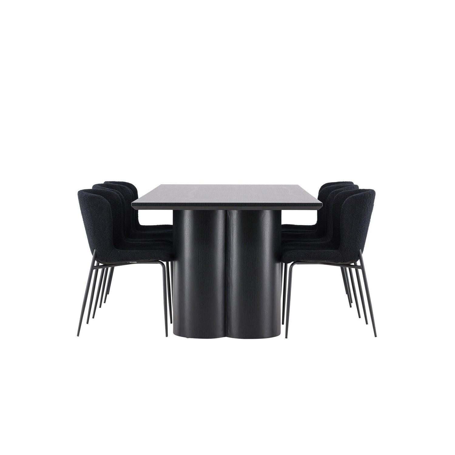 Essgruppe Esstisch Olivia 210*100cm mit Stühlen Modesto aus Teddy Bouclé-Essgruppen Rechteckig-Venture Home-le canapé