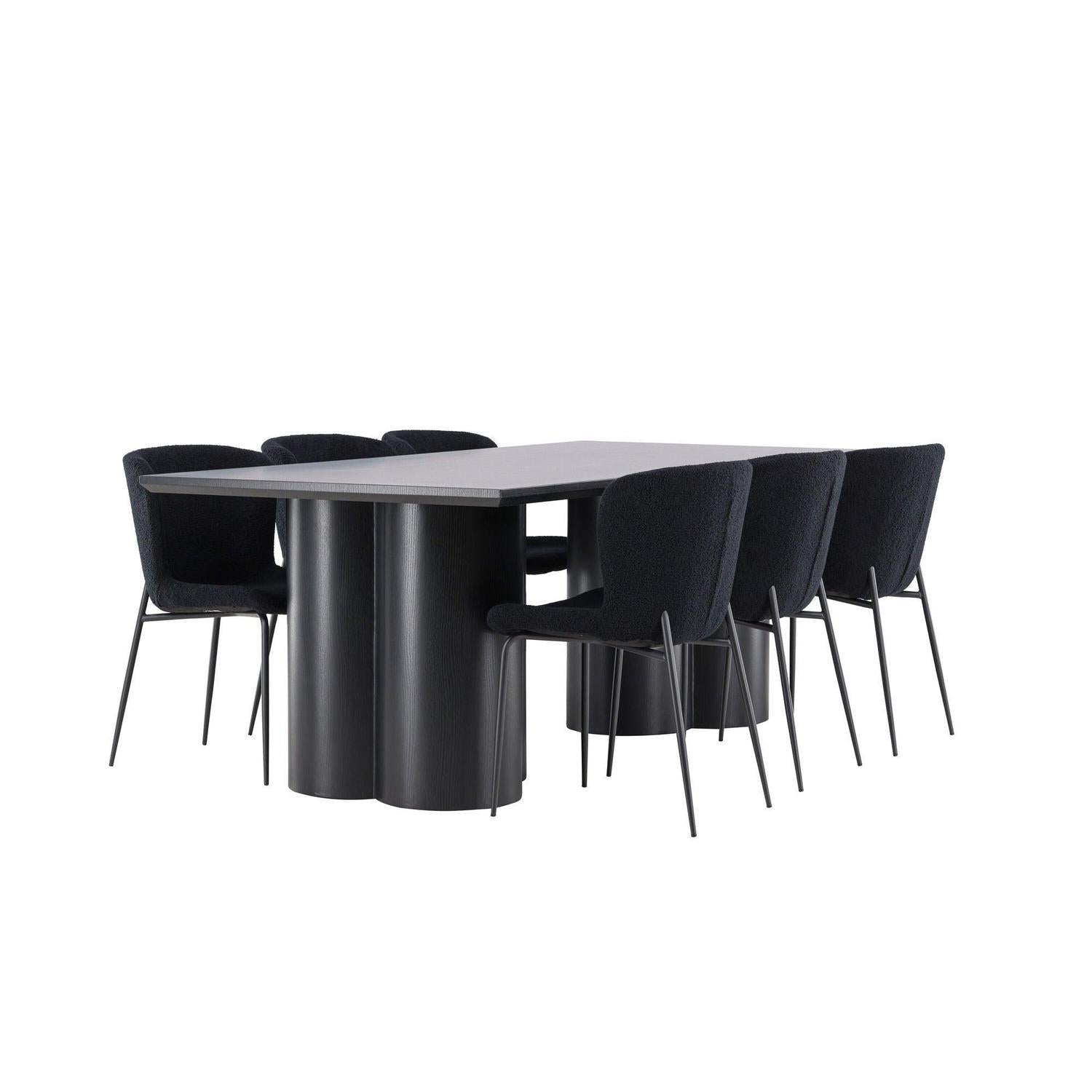 Essgruppe Esstisch Olivia 210*100cm mit Stühlen Modesto aus Teddy Bouclé-Essgruppen Rechteckig-Venture Home-le canapé