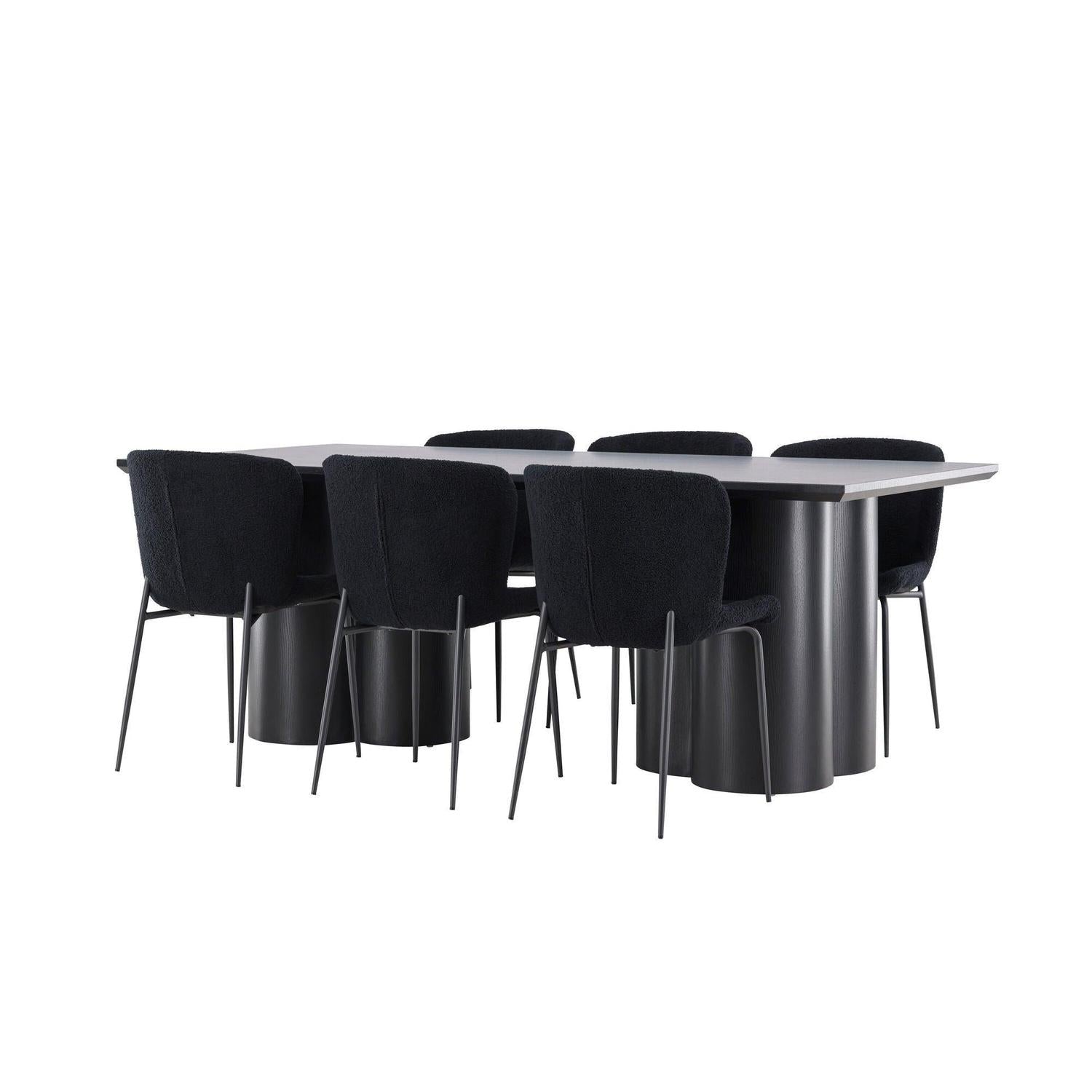Essgruppe Esstisch Olivia 210*100cm mit Stühlen Modesto aus Teddy Bouclé-Essgruppen Rechteckig-Venture Home-le canapé