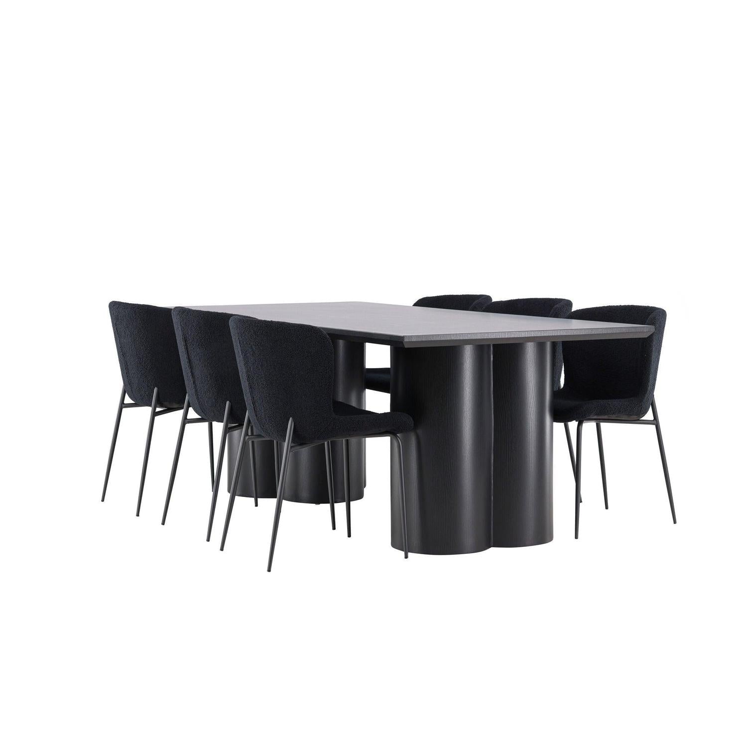 Essgruppe Esstisch Olivia 210*100cm mit Stühlen Modesto aus Teddy Bouclé-Essgruppen Rechteckig-Venture Home-le canapé
