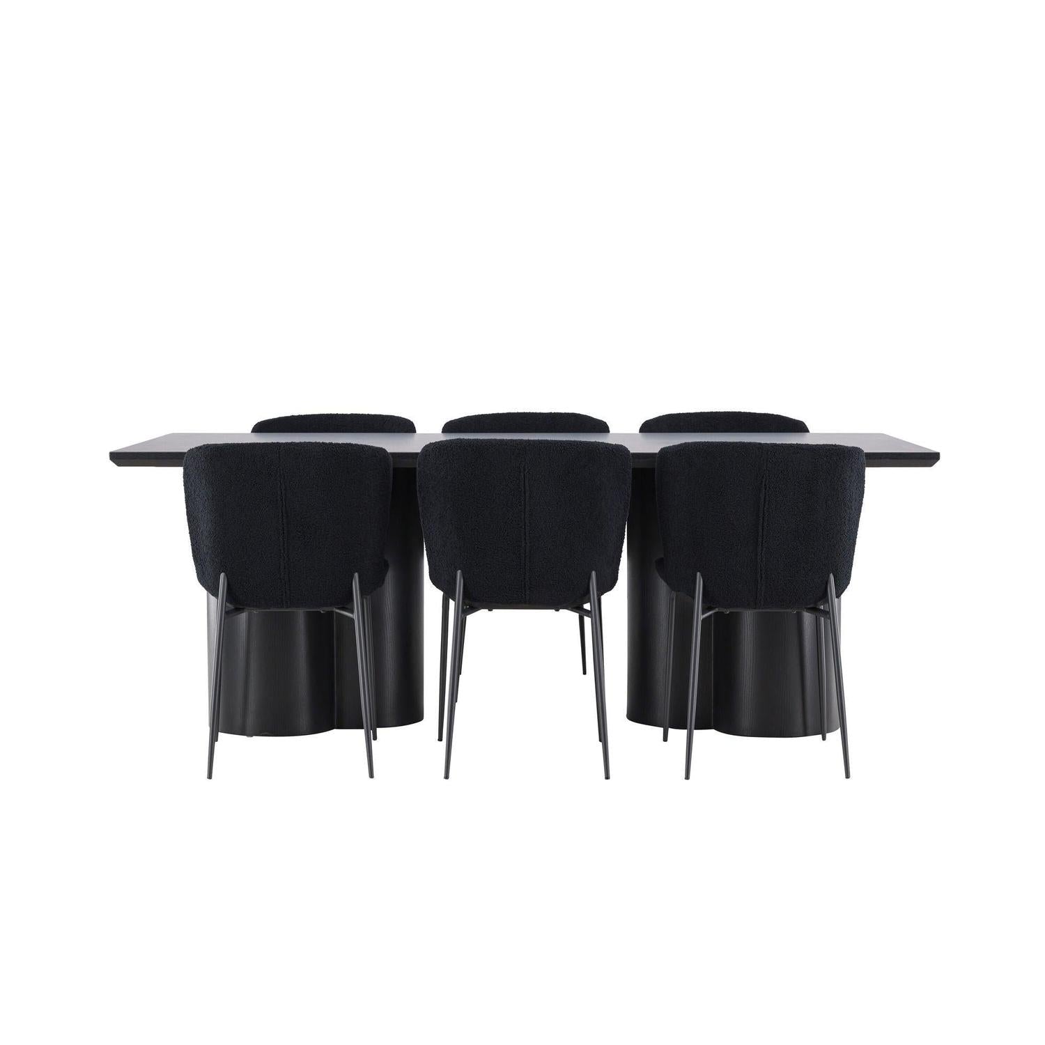 Essgruppe Esstisch Olivia 210*100cm mit Stühlen Modesto aus Teddy Bouclé-Essgruppen Rechteckig-Venture Home-le canapé