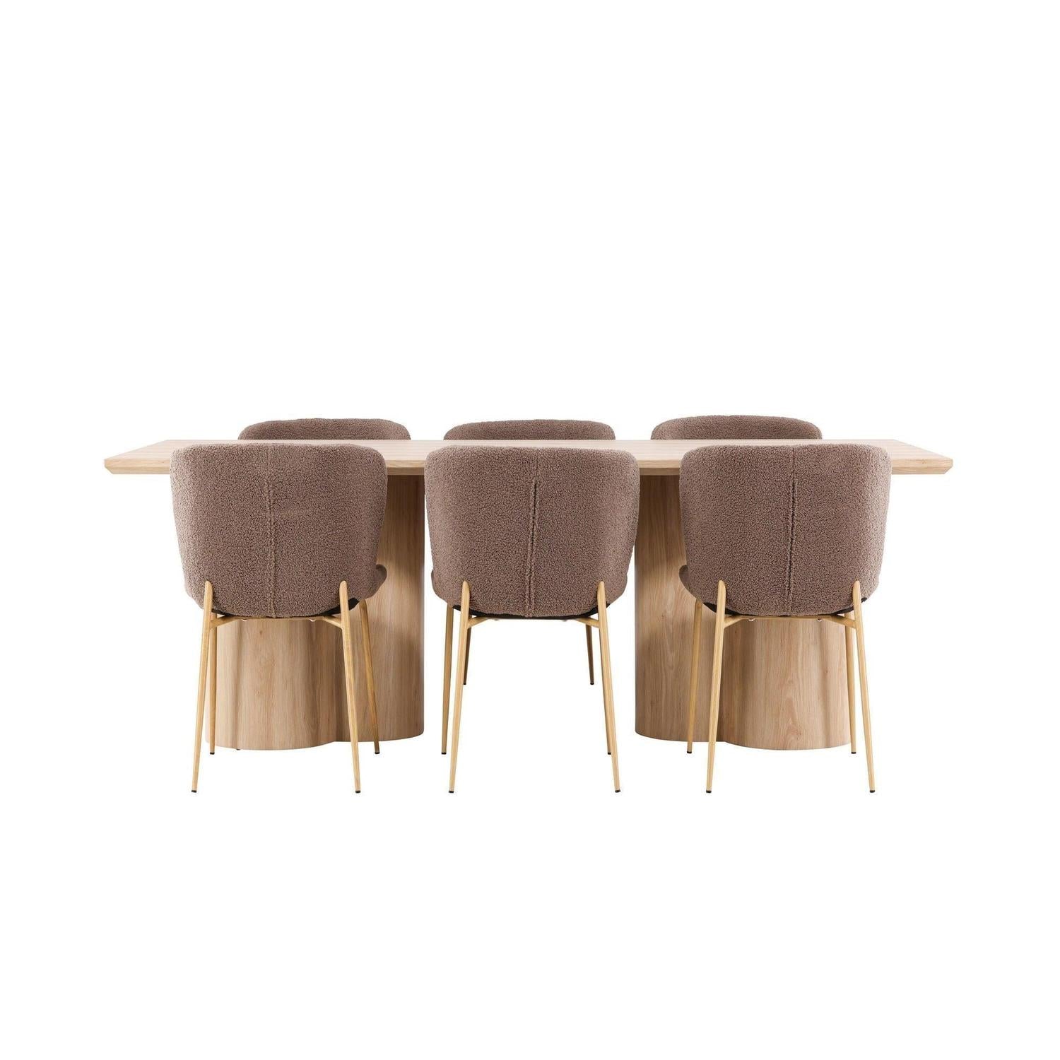Essgruppe Esstisch Olivia 210*100cm mit Stühlen Modesto aus Teddy-Bouclé-Essgruppen Rechteckig-Venture Home-le canapé