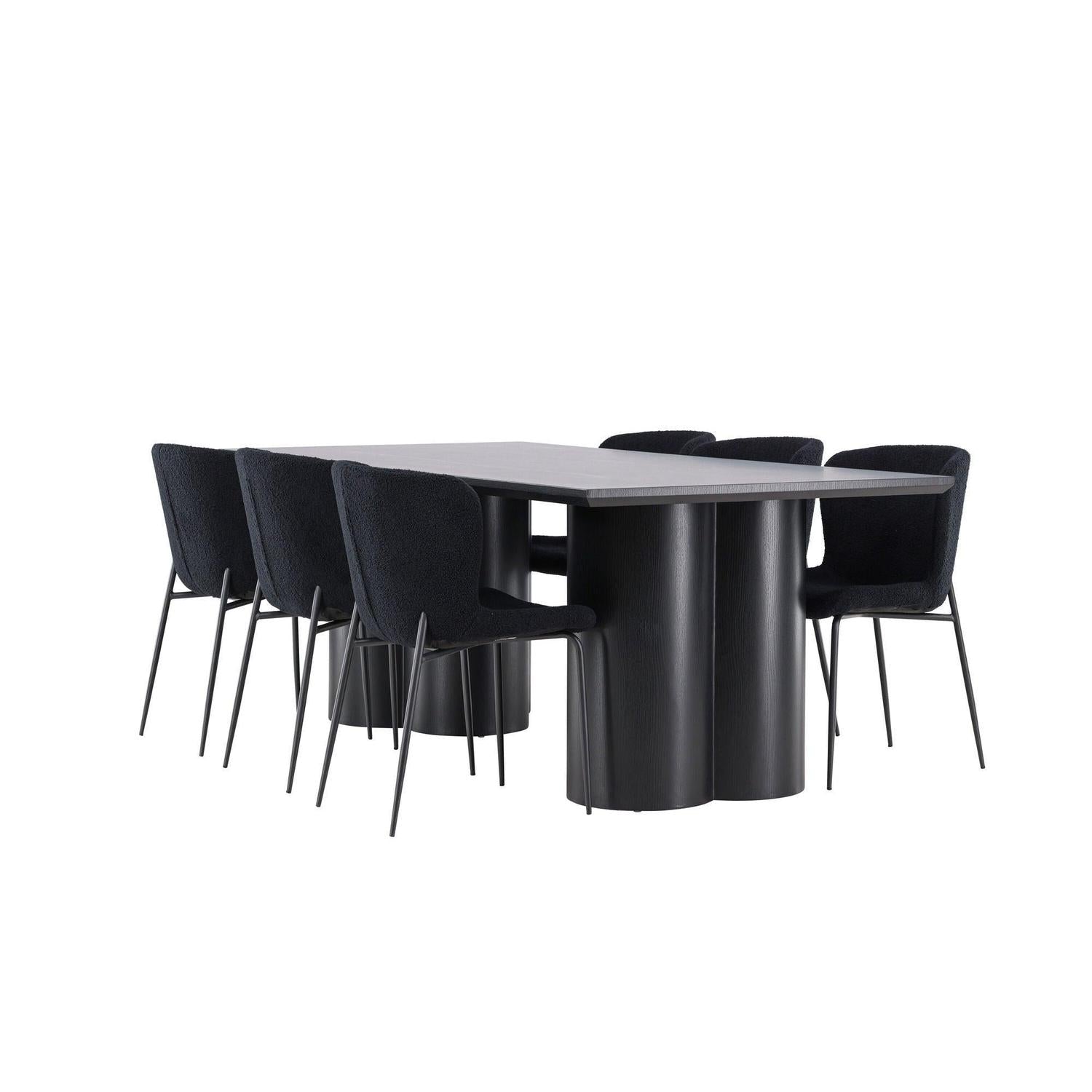 Essgruppe Esstisch Olivia 210*100cm mit Stühlen Modesto aus Teddy Bouclé-Essgruppen Rechteckig-Venture Home-le canapé