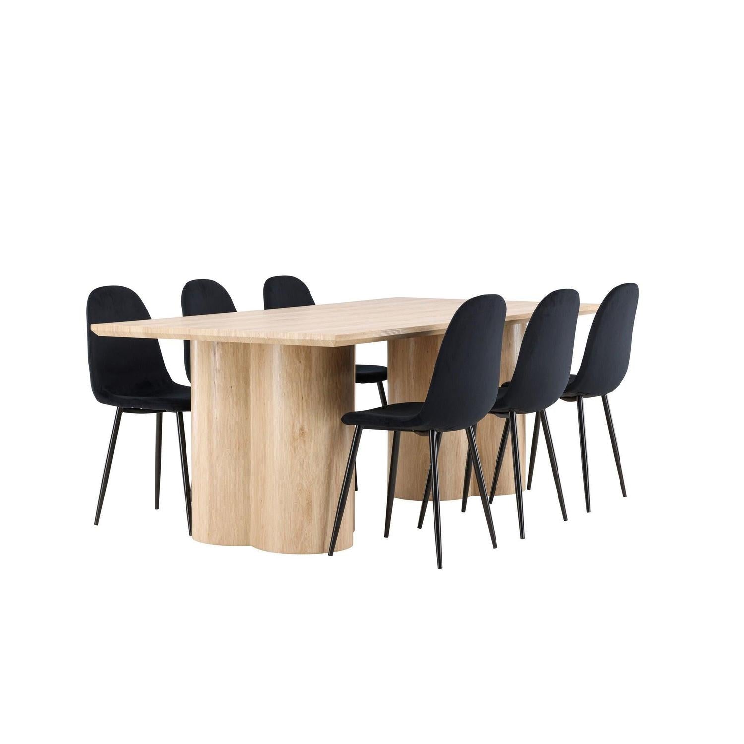 Essgruppe Esstisch Olivia 210*100cm mit Stühlen Polar aus Samt - Mokka/Schwarz-Essgruppen Rechteckig-Venture Home-le canapé