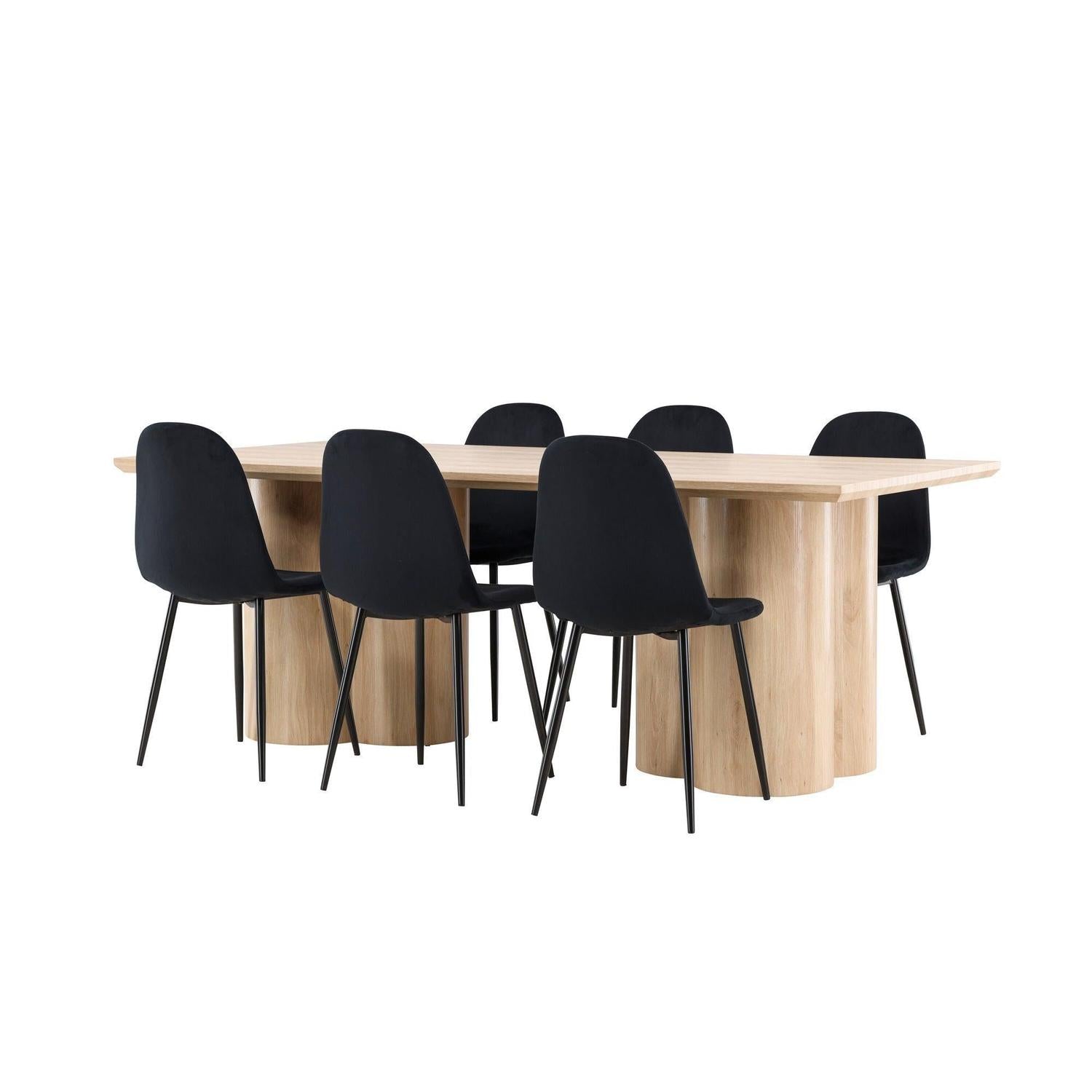 Essgruppe Esstisch Olivia 210*100cm mit Stühlen Polar aus Samt - Mokka/Schwarz-Essgruppen Rechteckig-Venture Home-le canapé