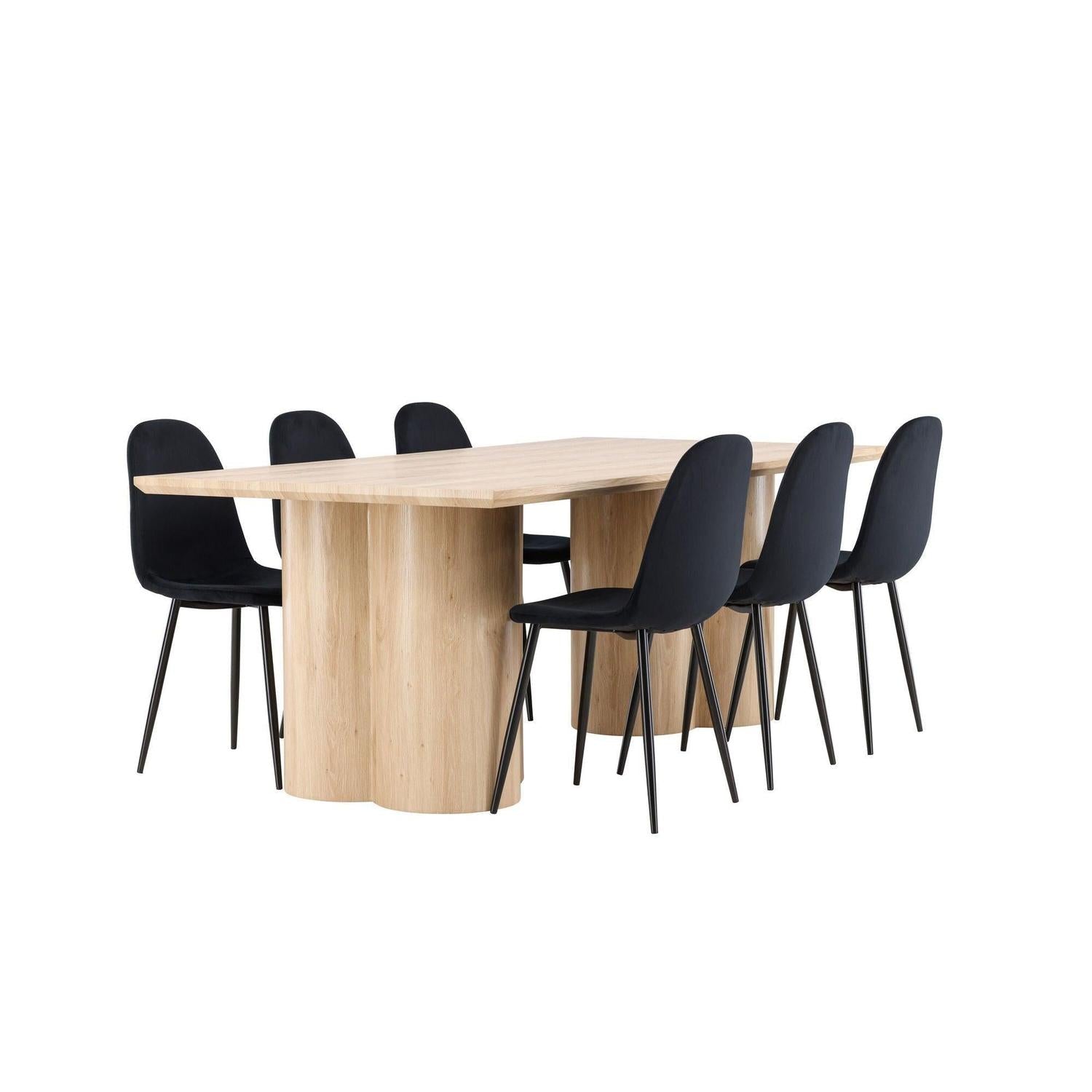 Essgruppe Esstisch Olivia 210*100cm mit Stühlen Polar aus Samt - Mokka/Schwarz-Essgruppen Rechteckig-Venture Home-le canapé