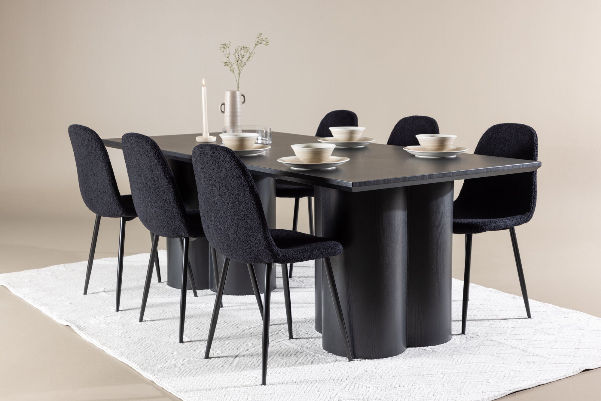 Essgruppe Esstisch Olivia 210*100cm mit Stühlen Polar aus Teddy - BoucléEssgruppe Rechteckig