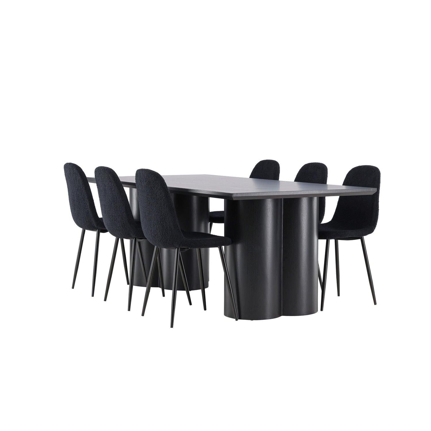 Essgruppe Esstisch Olivia 210*100cm mit Stühlen Polar aus Teddy Bouclé-Essgruppen Rechteckig-Venture Home-le canapé