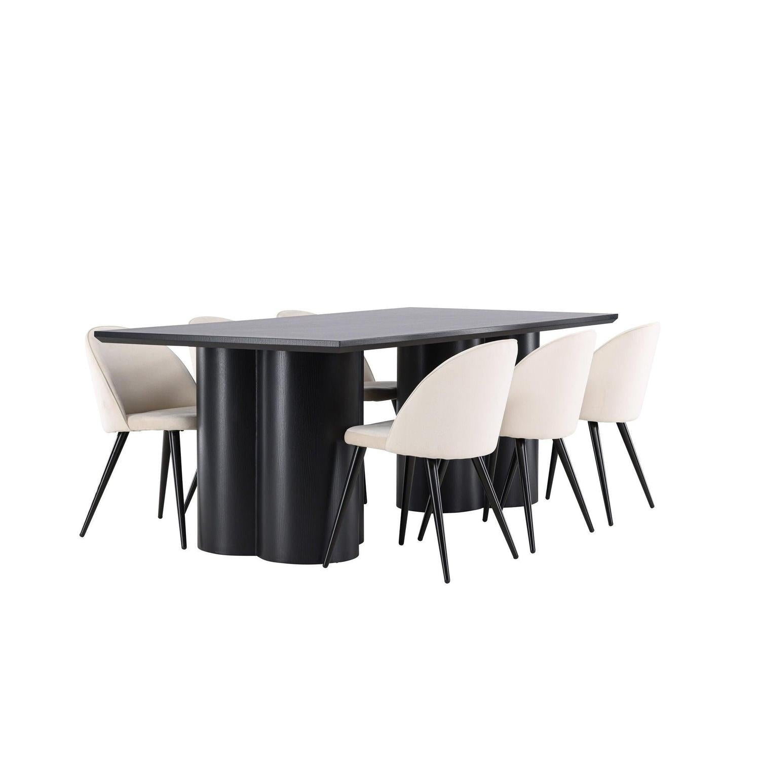 Essgruppe Esstisch Olivia 210*100cm mit Stühlen Velvet aus Samt-Essgruppen Rechteckig-Venture Home-le canapé