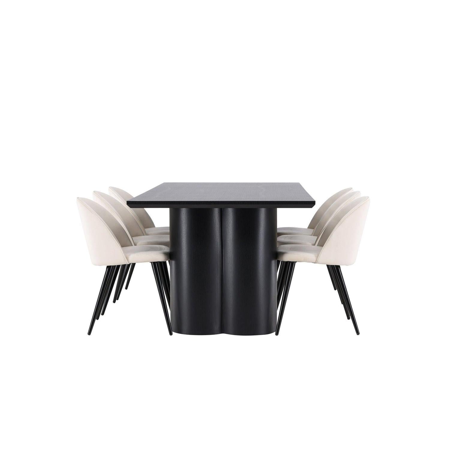 Essgruppe Esstisch Olivia 210*100cm mit Stühlen Velvet aus Samt-Essgruppen Rechteckig-Venture Home-le canapé