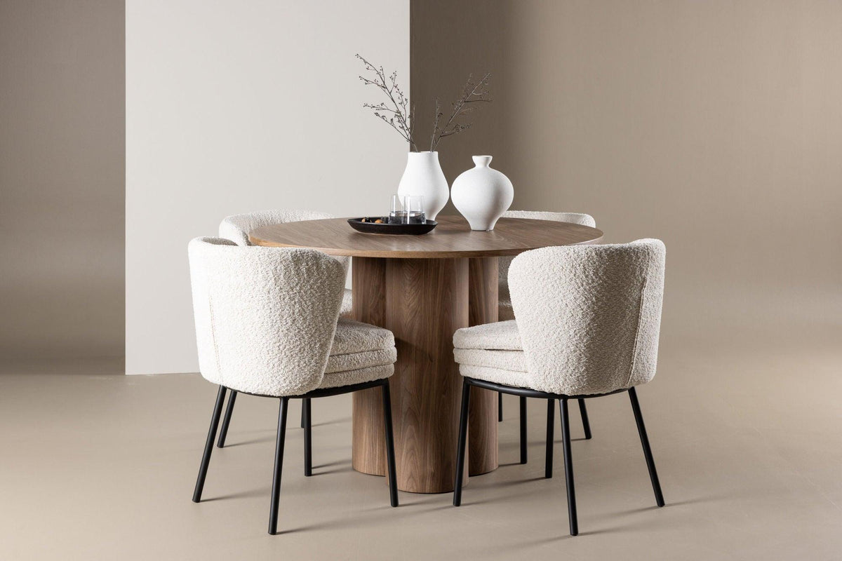 Essgruppe Esstisch Olivia Ø110cm mit Stühlen Agnes aus Teddy-Boucle-Essgruppen Rund-Venture Home-le canapé