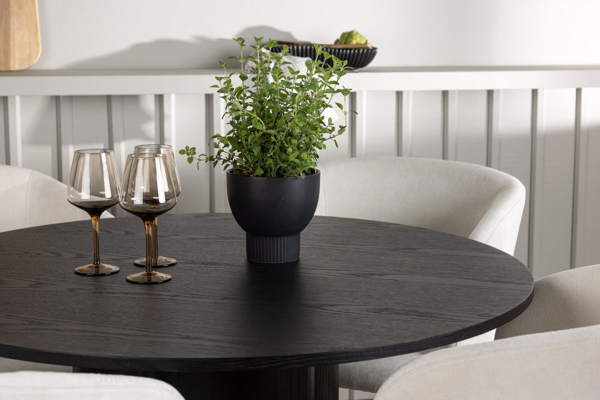 Essgruppe Esstisch Olivia Ø110cm mit Stühlen Day aus Leinen-Essgruppen-Venture Home-le canapé
