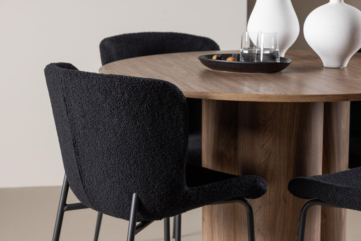 Essgruppe Esstisch Olivia Ø110cm mit Stühlen Modesto aus Teddy-Boucle-Essgruppen Rund-Venture Home-le canapé
