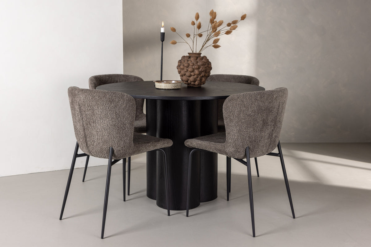 Essgruppe Esstisch Olivia Ø110cm mit Stühlen Modesto aus Teddy-Boucle-Essgruppen-Venture Home-le canapé