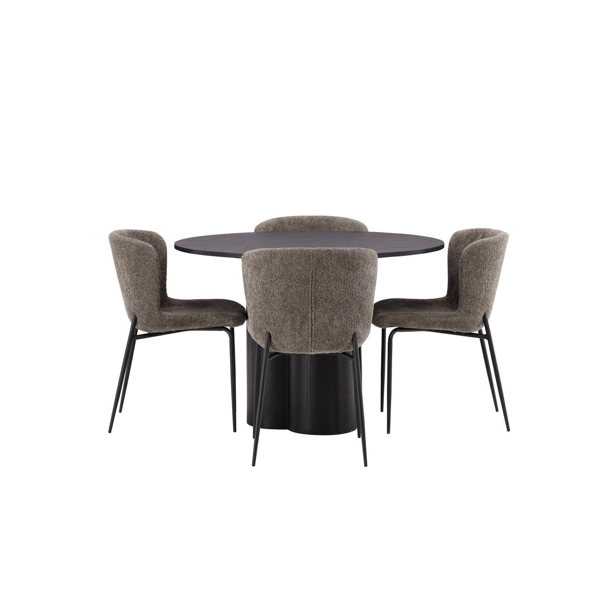 Essgruppe Esstisch Olivia Ø110cm mit Stühlen Modesto aus Teddy-Boucle-Essgruppen-Venture Home-le canapé
