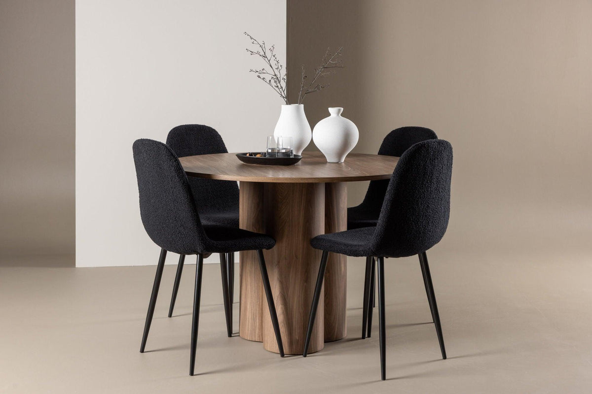 Essgruppe Esstisch Olivia Ø110cm mit Stühlen Polar aus Teddy-Boucle-Essgruppen Rund-Venture Home-le canapé
