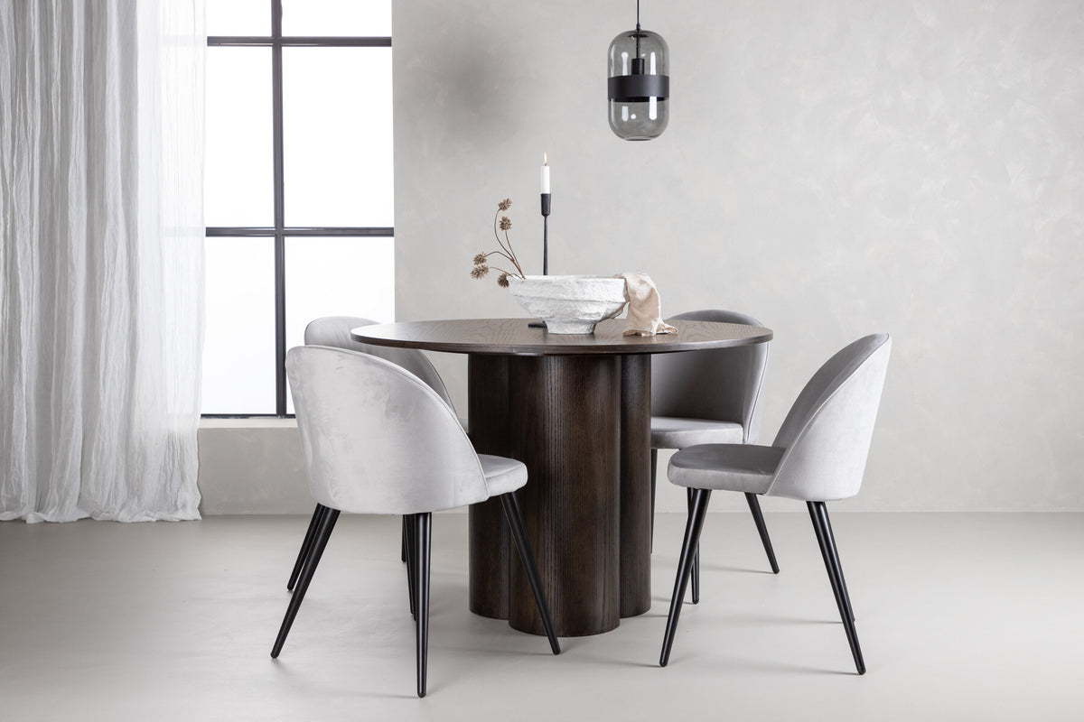 Essgruppe Esstisch Olivia Ø110cm mit Stühlen Velvet aus Samt-Essgruppen-Venture Home-le canapé