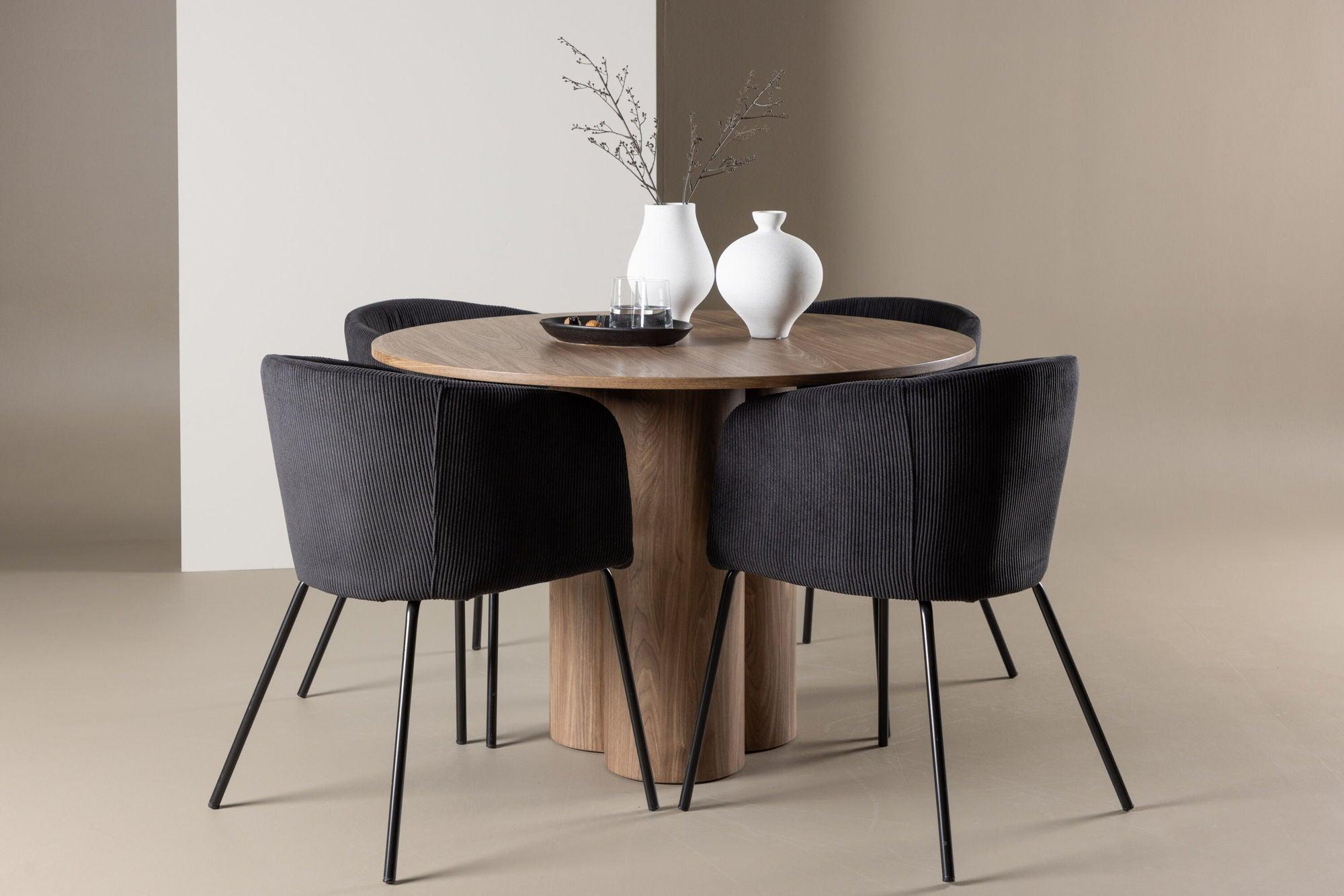 Essgruppe Esstisch Olivia rund 110cm mit Stühlen Berit aus Kord-Essgruppen Rund-Venture Home-le canapé
