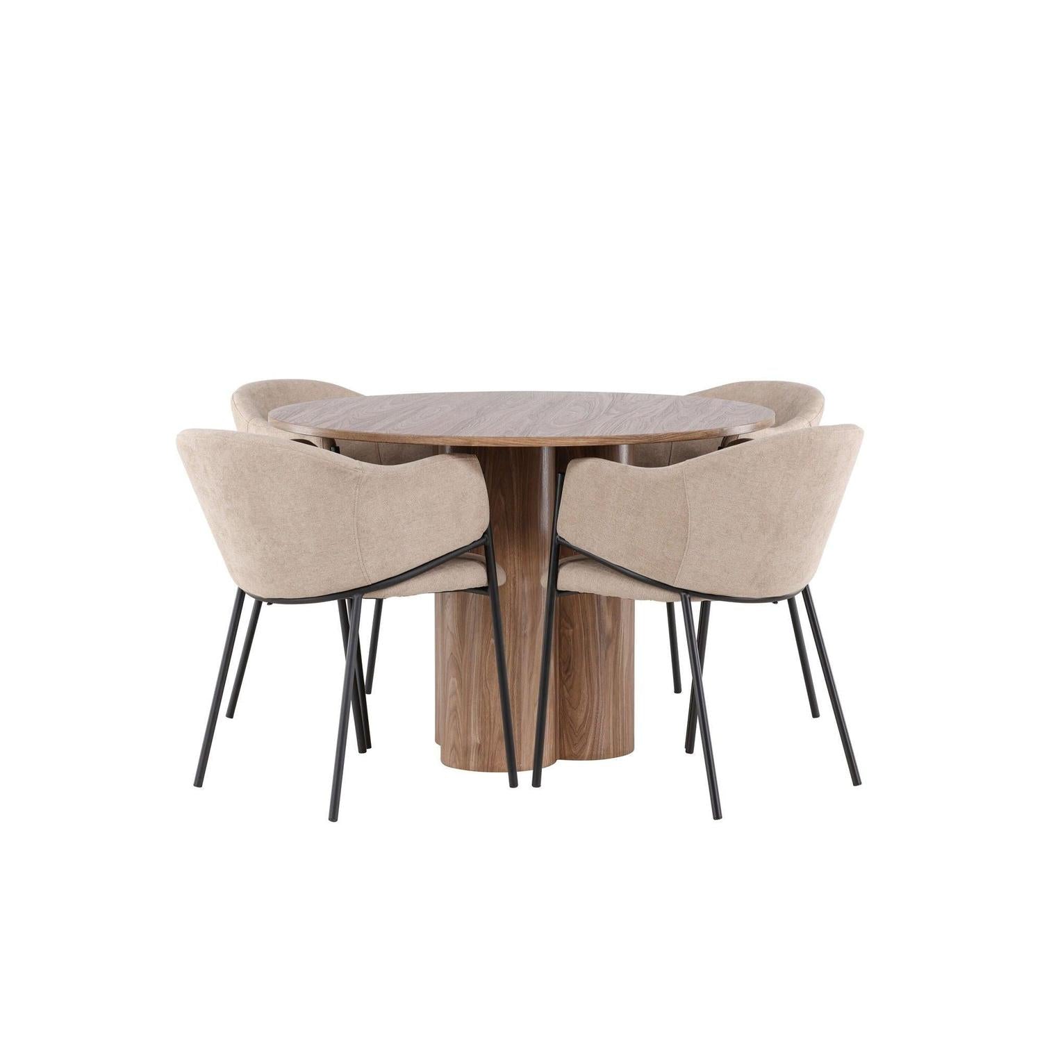 Essgruppe Esstisch Olivia rund 110cm mit Stühlen Evelina aus Leinen-Essgruppe Rund-Venture Home-le canapé