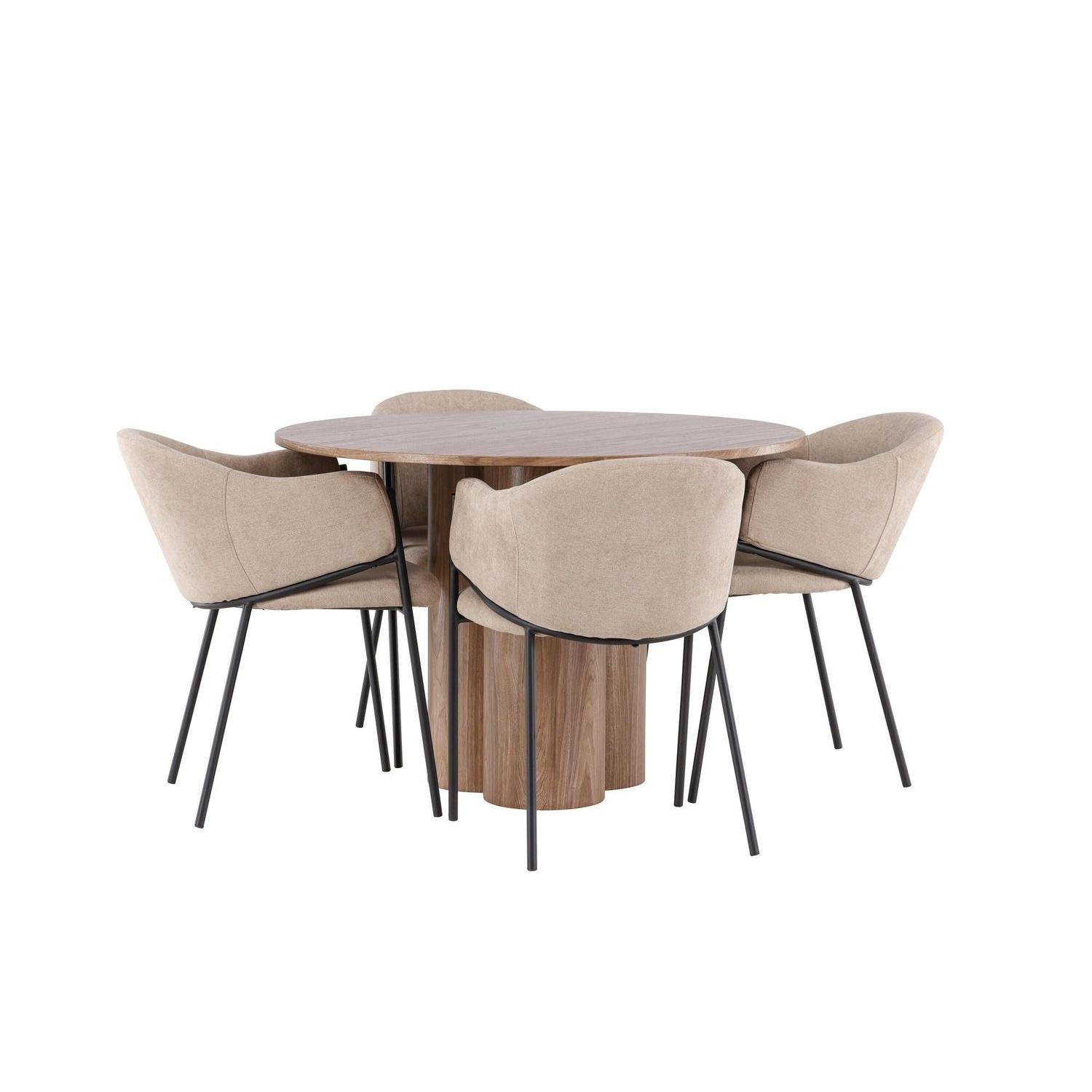 Essgruppe Esstisch Olivia rund 110cm mit Stühlen Evelina aus Leinen-Essgruppen Rund-Venture Home-le canapé