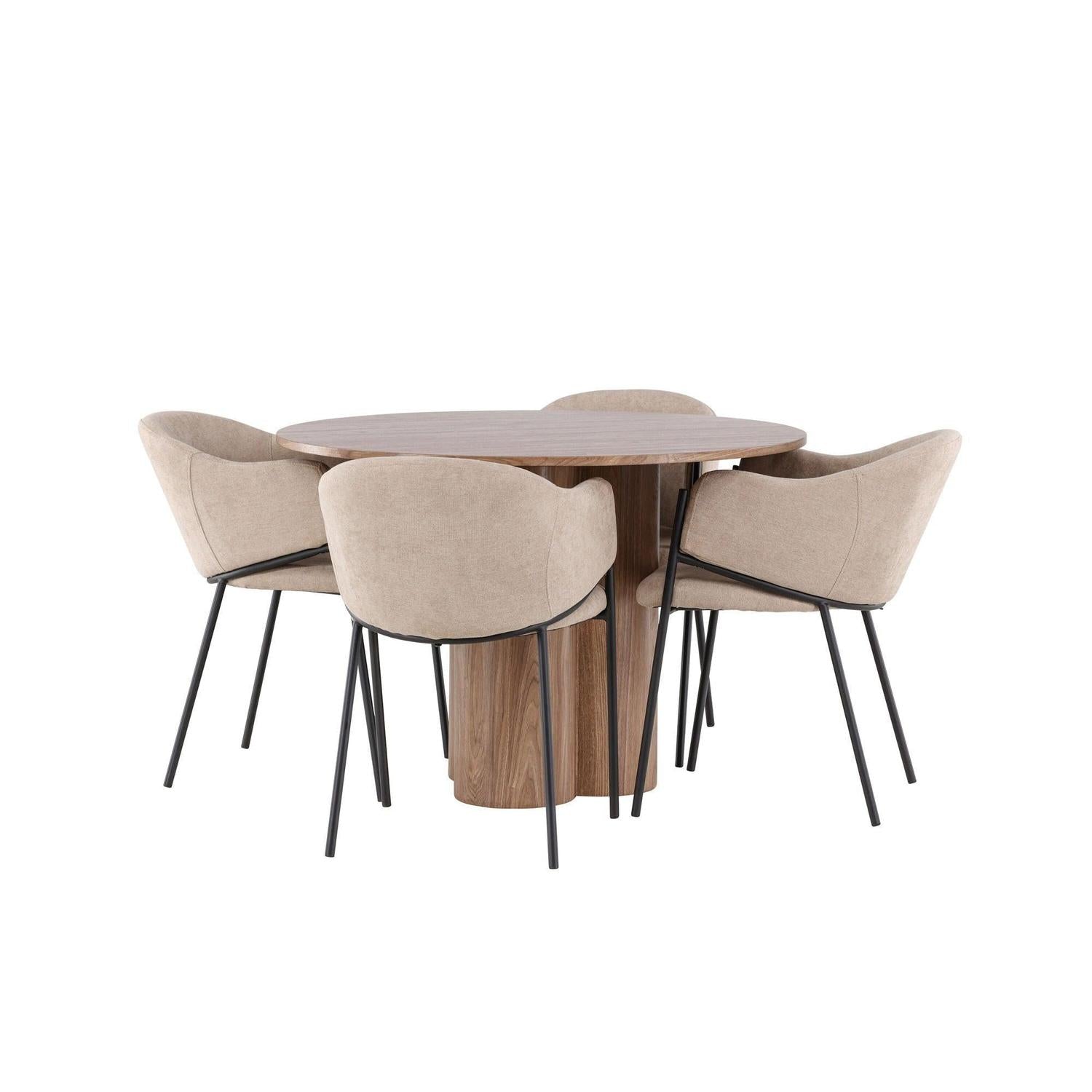 Essgruppe Esstisch Olivia rund 110cm mit Stühlen Evelina aus Leinen-Essgruppen Rund-Venture Home-le canapé
