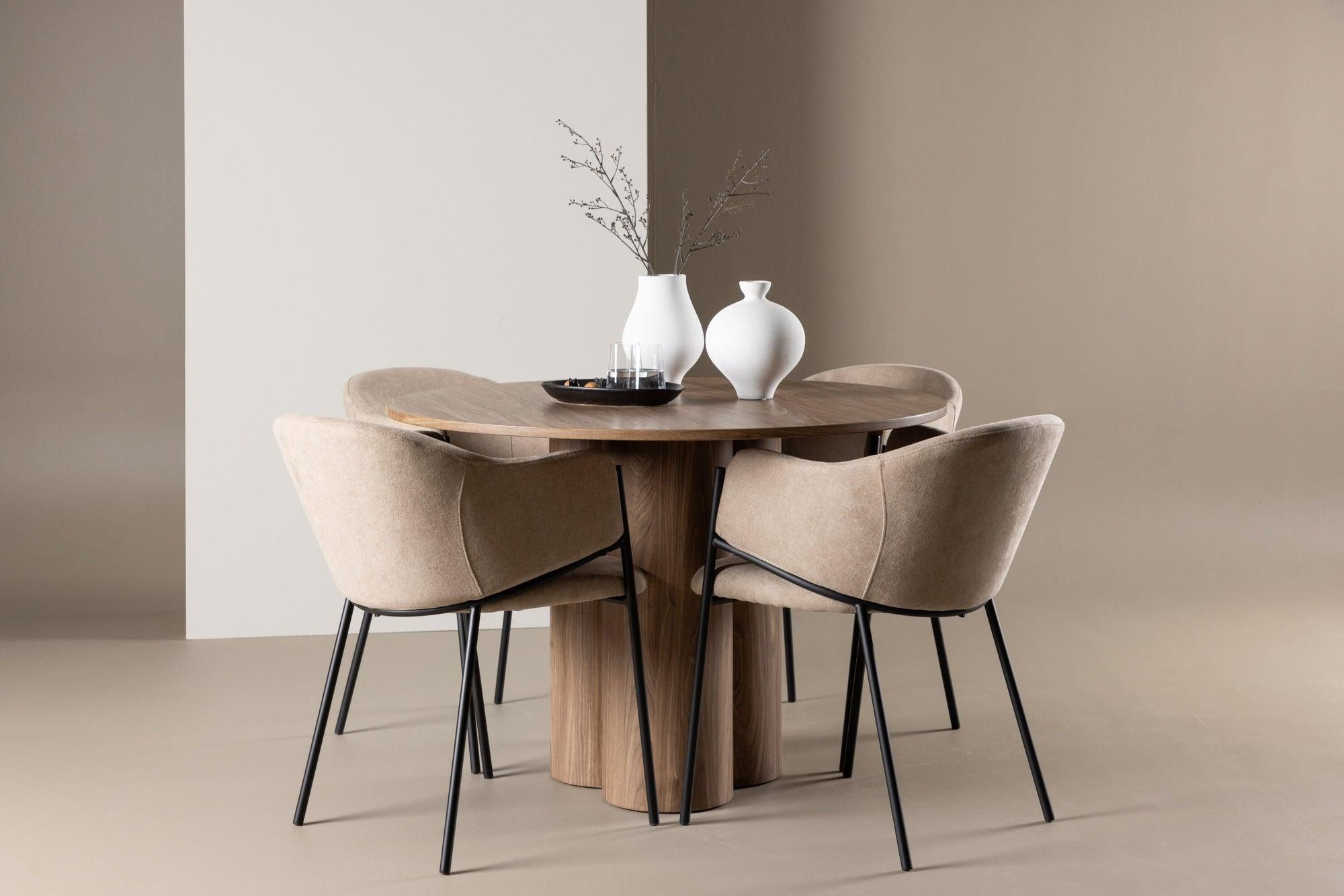 Essgruppe Esstisch Olivia rund 110cm mit Stühlen Evelina aus Leinen-Essgruppen Rund-Venture Home-le canapé