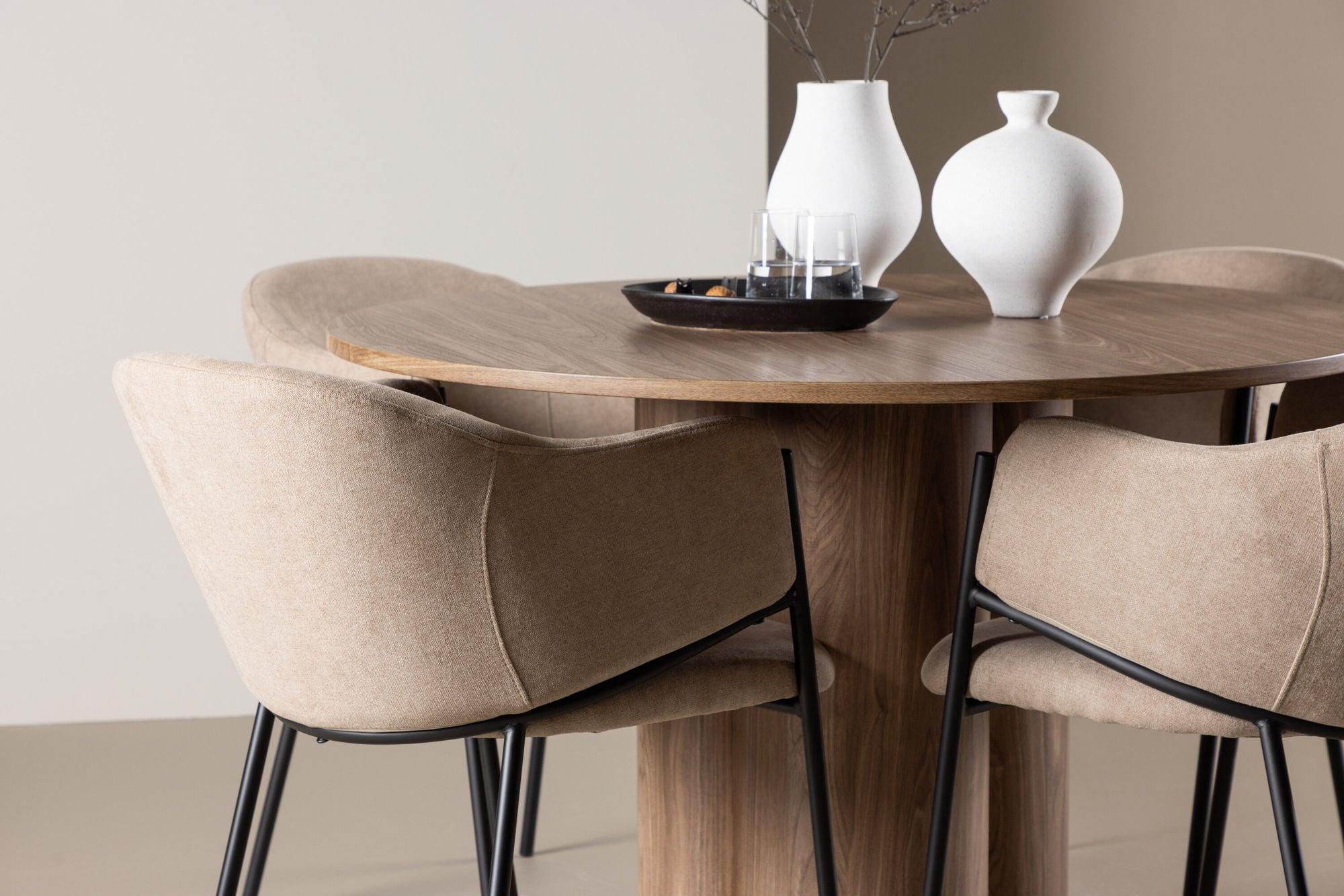 Essgruppe Esstisch Olivia rund 110cm mit Stühlen Evelina aus Leinen-Essgruppen Rund-Venture Home-le canapé