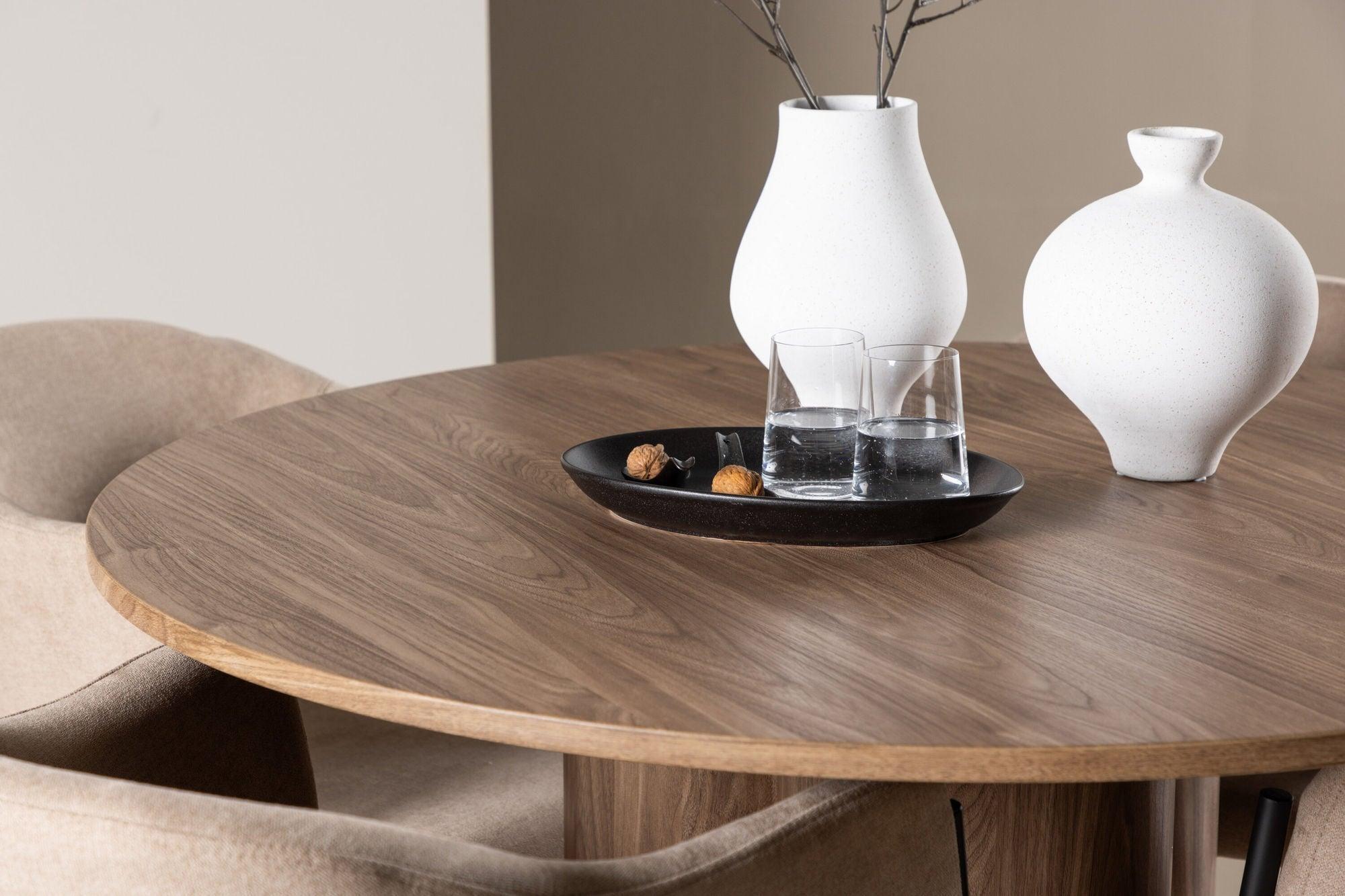 Essgruppe Esstisch Olivia rund 110cm mit Stühlen Evelina aus Leinen-Essgruppen Rund-Venture Home-le canapé