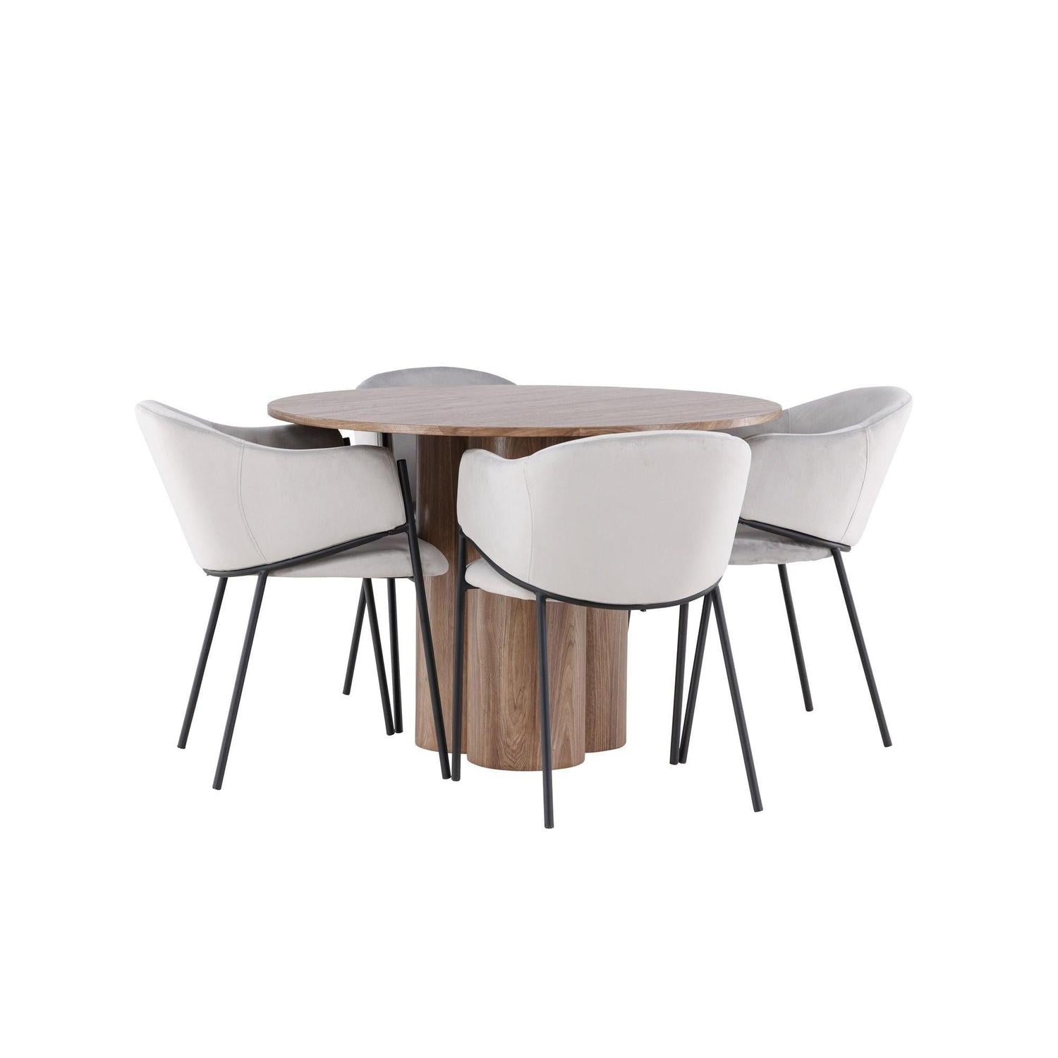 Essgruppe Esstisch Olivia rund 110cm mit Stühlen Evelina aus Samt-Essgruppen Rund-Venture Home-le canapé