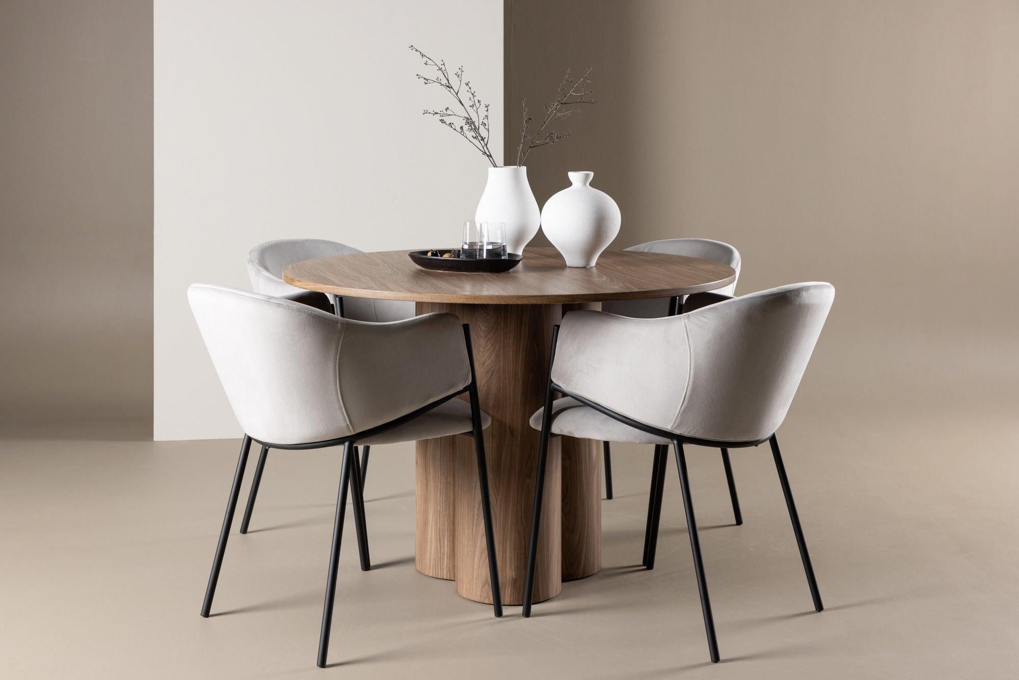 Essgruppe Esstisch Olivia rund 110cm mit Stühlen Evelina aus Samt-Essgruppen Rund-Venture Home-le canapé