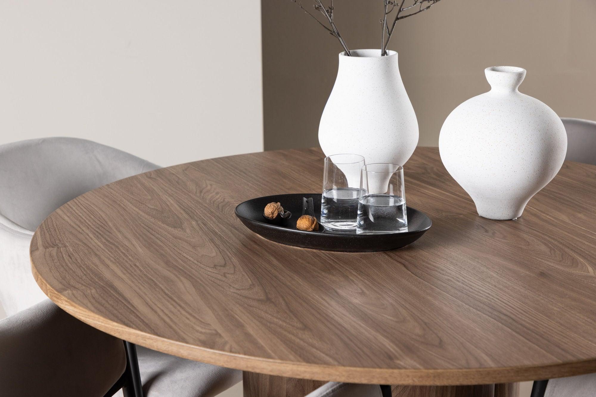 Essgruppe Esstisch Olivia rund 110cm mit Stühlen Evelina aus Samt-Essgruppen Rund-Venture Home-le canapé