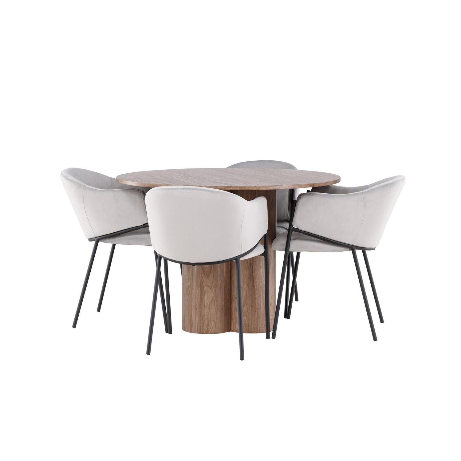 Essgruppe Esstisch Olivia rund 110cm mit Stühlen Evelina aus Samt-Essgruppen Rund-Venture Home-le canapé