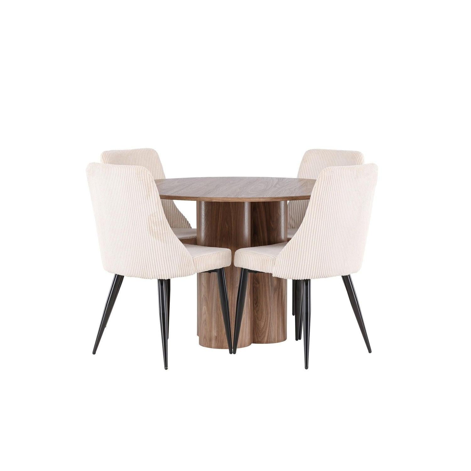 Essgruppe Esstisch Olivia rund 110cm mit Stühlen Leone aus Kord-Essgruppe Rund-Venture Home-le canapé