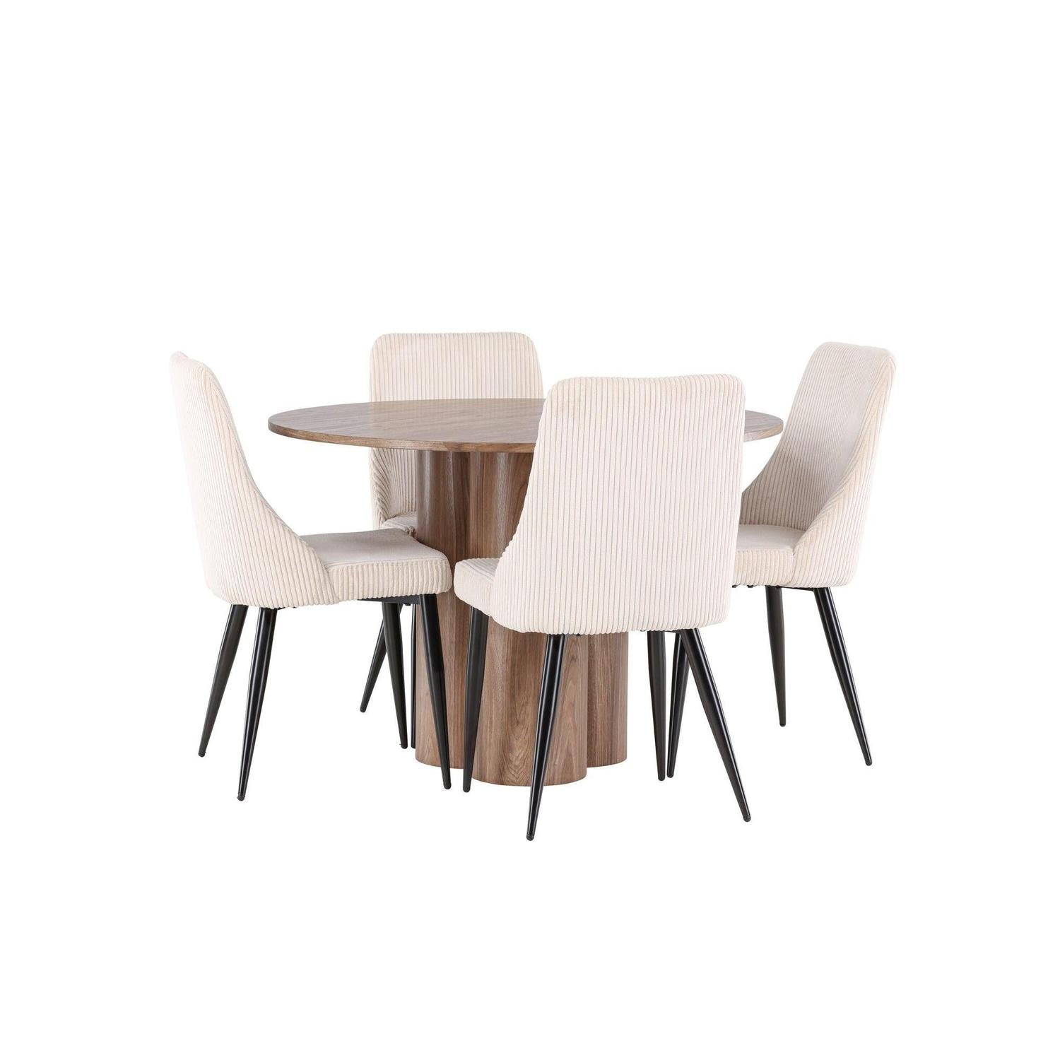 Essgruppe Esstisch Olivia rund 110cm mit Stühlen Leone aus Kord-Essgruppen Rund-Venture Home-le canapé