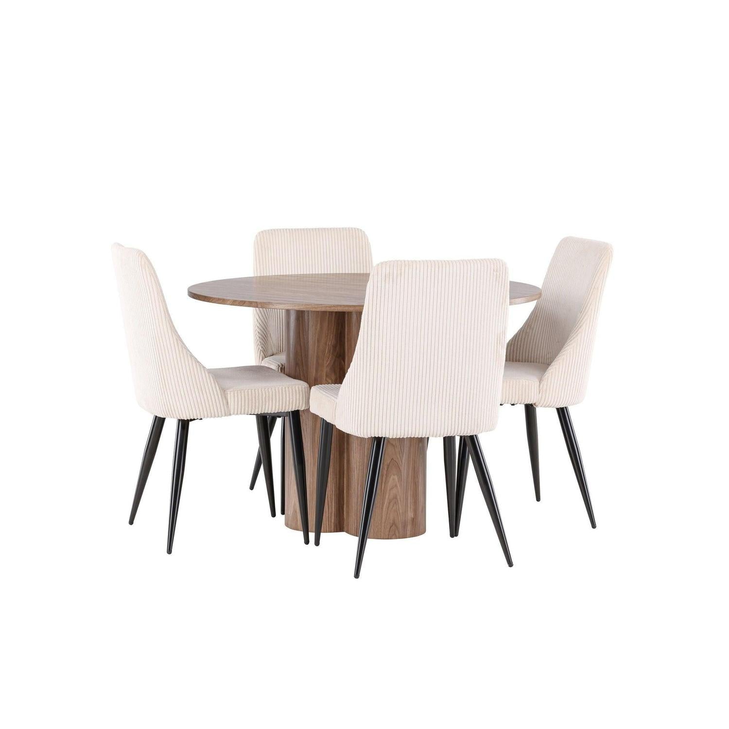 Essgruppe Esstisch Olivia rund 110cm mit Stühlen Leone aus Kord-Essgruppen Rund-Venture Home-le canapé