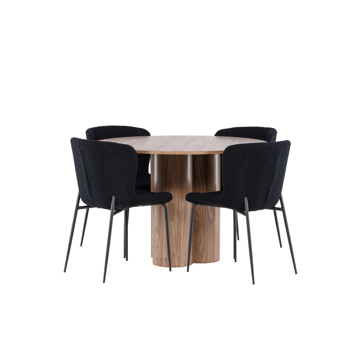 Essgruppe Esstisch Olivia rund 110cm mit Stühlen Modesto aus Teddystoff-Essgruppe Rund-Venture Home-le canapé