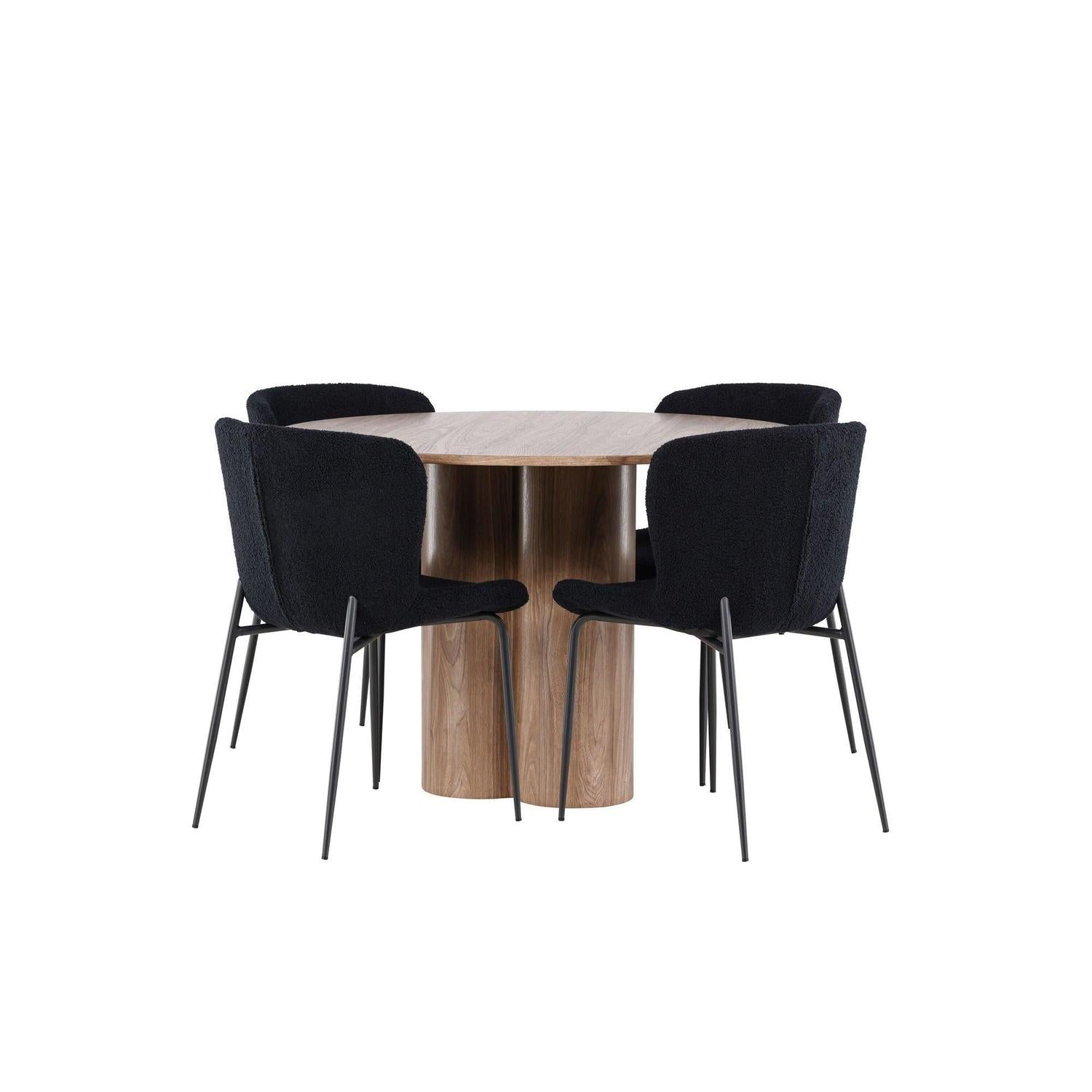 Essgruppe Esstisch Olivia rund 110cm mit Stühlen Modesto aus Teddystoff-Essgruppen Rund-Venture Home-le canapé