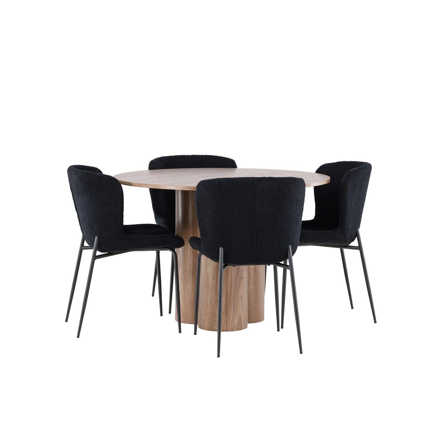 Essgruppe Esstisch Olivia rund 110cm mit Stühlen Modesto aus Teddystoff-Essgruppen Rund-Venture Home-le canapé