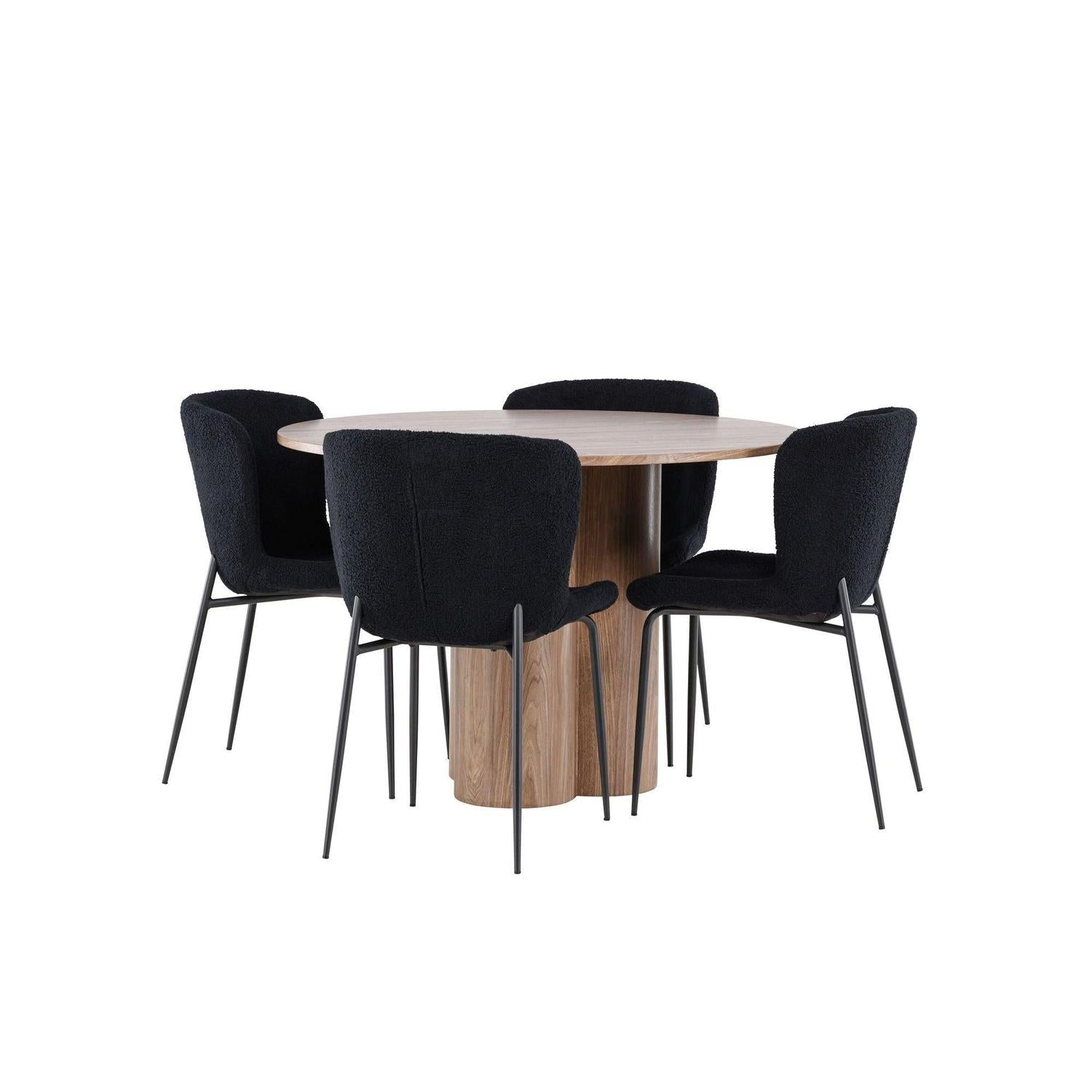 Essgruppe Esstisch Olivia rund 110cm mit Stühlen Modesto aus Teddystoff-Essgruppen Rund-Venture Home-le canapé