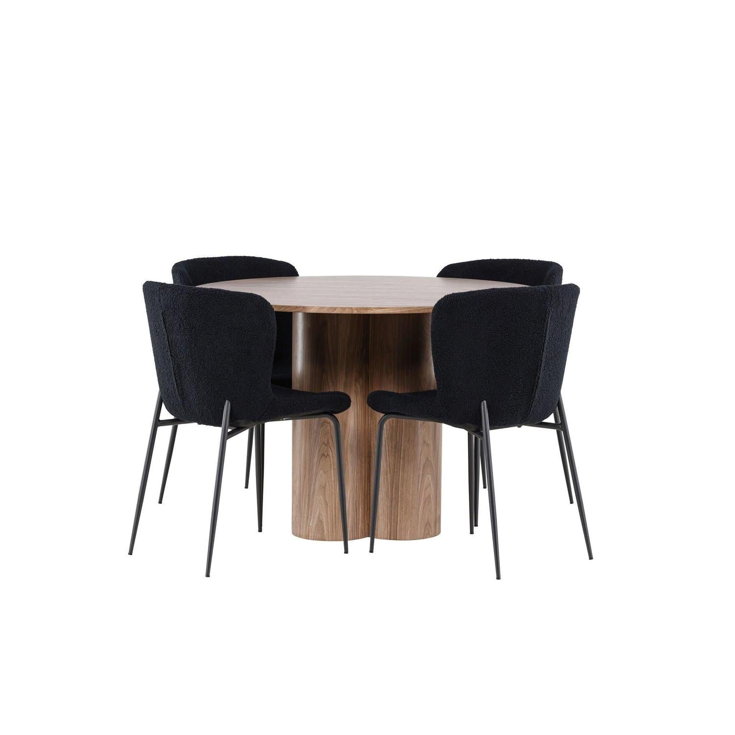 Essgruppe Esstisch Olivia rund 110cm mit Stühlen Modesto aus Teddystoff-Essgruppen Rund-Venture Home-le canapé