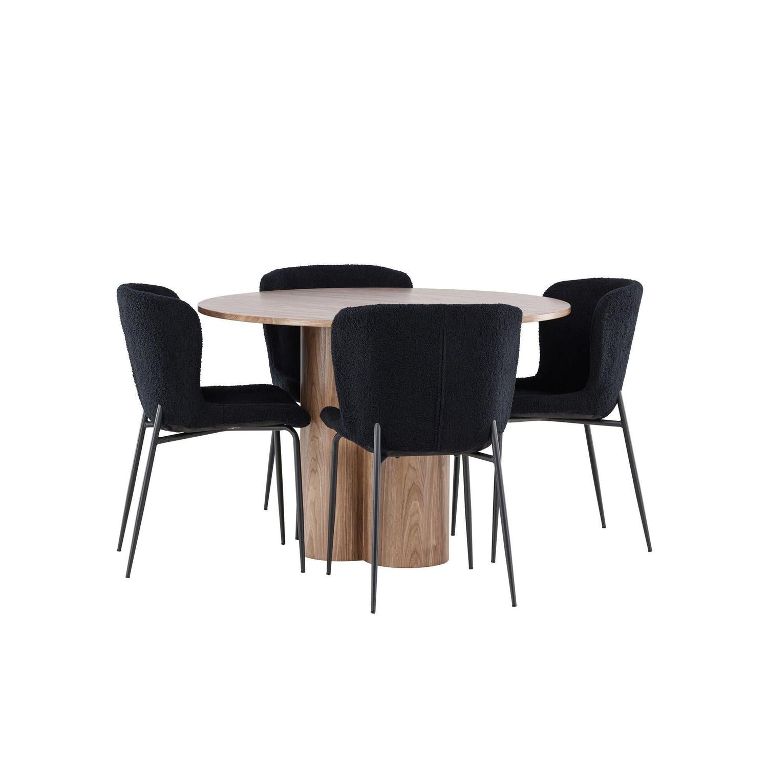 Essgruppe Esstisch Olivia rund 110cm mit Stühlen Modesto aus Teddystoff-Essgruppen Rund-Venture Home-le canapé