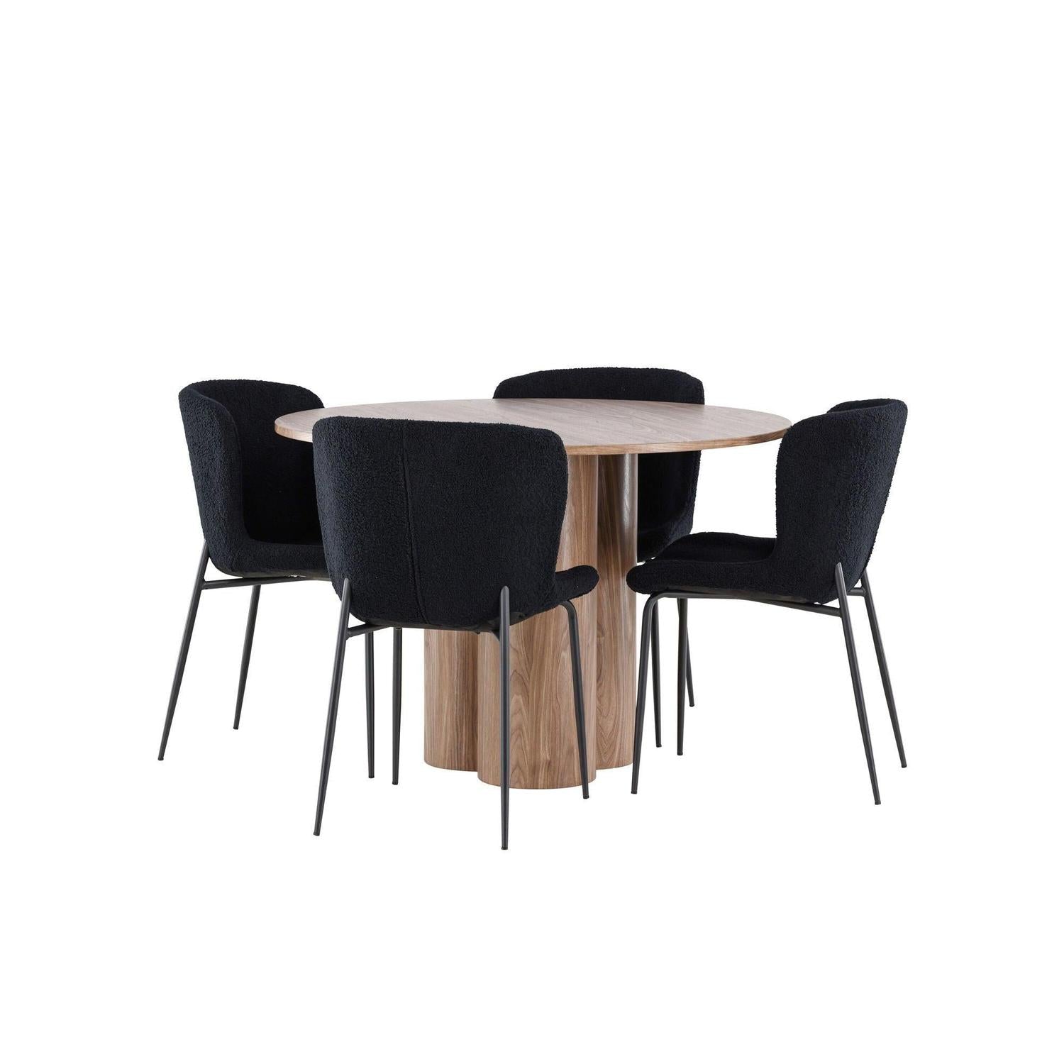 Essgruppe Esstisch Olivia rund 110cm mit Stühlen Modesto aus Teddystoff-Essgruppen Rund-Venture Home-le canapé