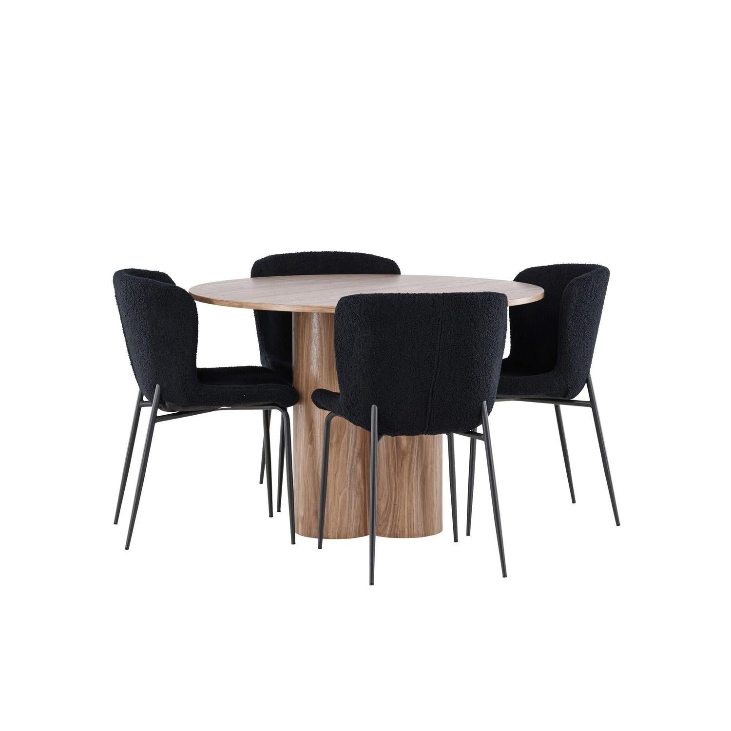 Essgruppe Esstisch Olivia rund 110cm mit Stühlen Modesto aus Teddystoff-Essgruppen Rund-Venture Home-le canapé