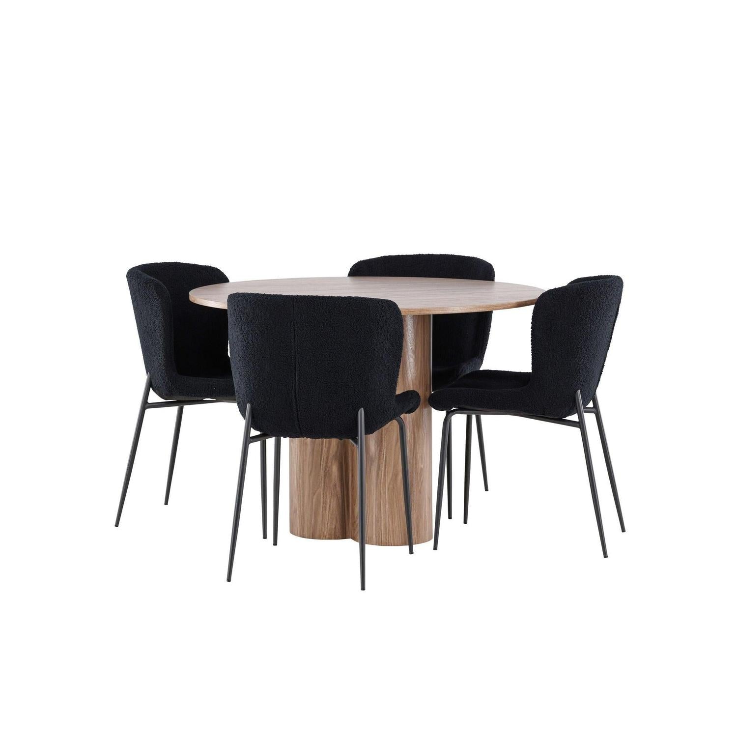 Essgruppe Esstisch Olivia rund 110cm mit Stühlen Modesto aus Teddystoff-Essgruppen Rund-Venture Home-le canapé